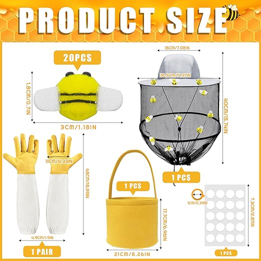Set de apicultor 43 piezas disfraz Halloween incluye sombrero velo guantes cubo abejas miniatura 2