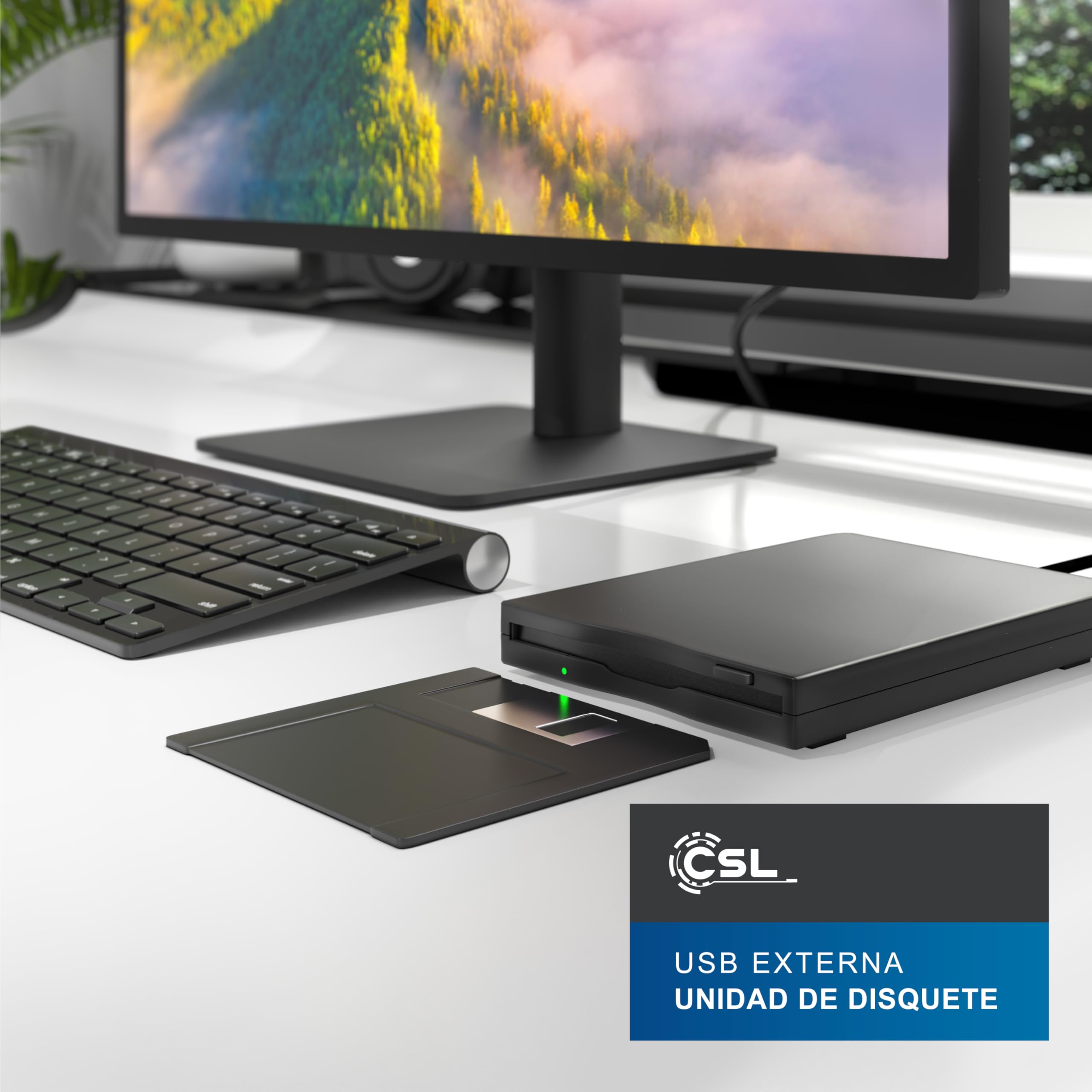 CSL - Disquetera Externa USB A y USB C - Unidad FDD 3,5 Pulgadas 1,44 MB - Lector de Disquetes Slim Portátil - Plug & Play - Compatible con PC/Portátil/Windows 11 y 10 – Negro