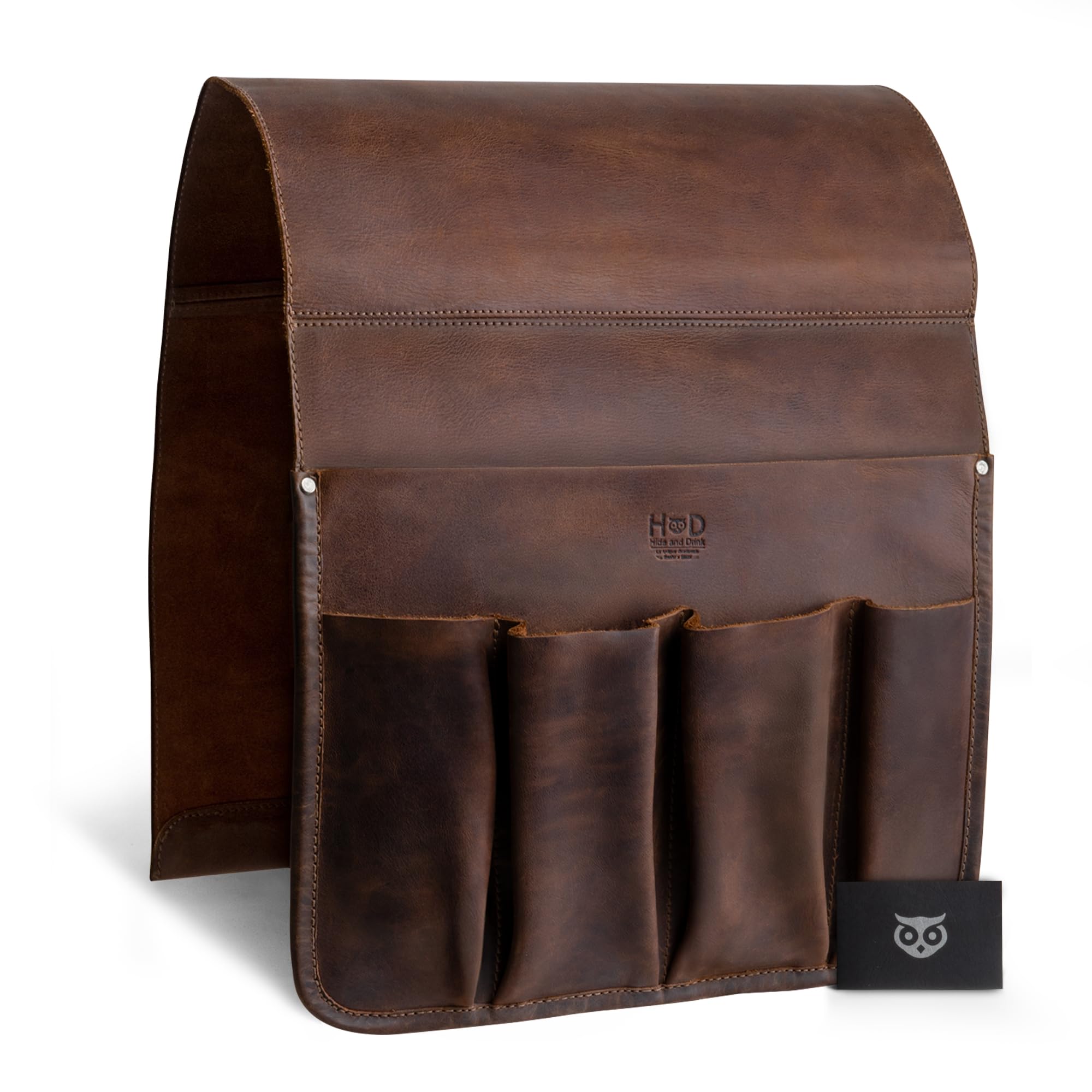 Leather Remote Control & Magazine Holder For Couch - Handmade Armrest Organizer Pouch, Full Grain Leather