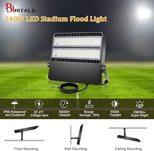 Miniatura 2 de BIRITALO Luz de inundación LED de 36000LM para exteriores, 1500 W, equivalente a área, montaje en pared, reflectores comerciales de 5500 K 85-277 V,