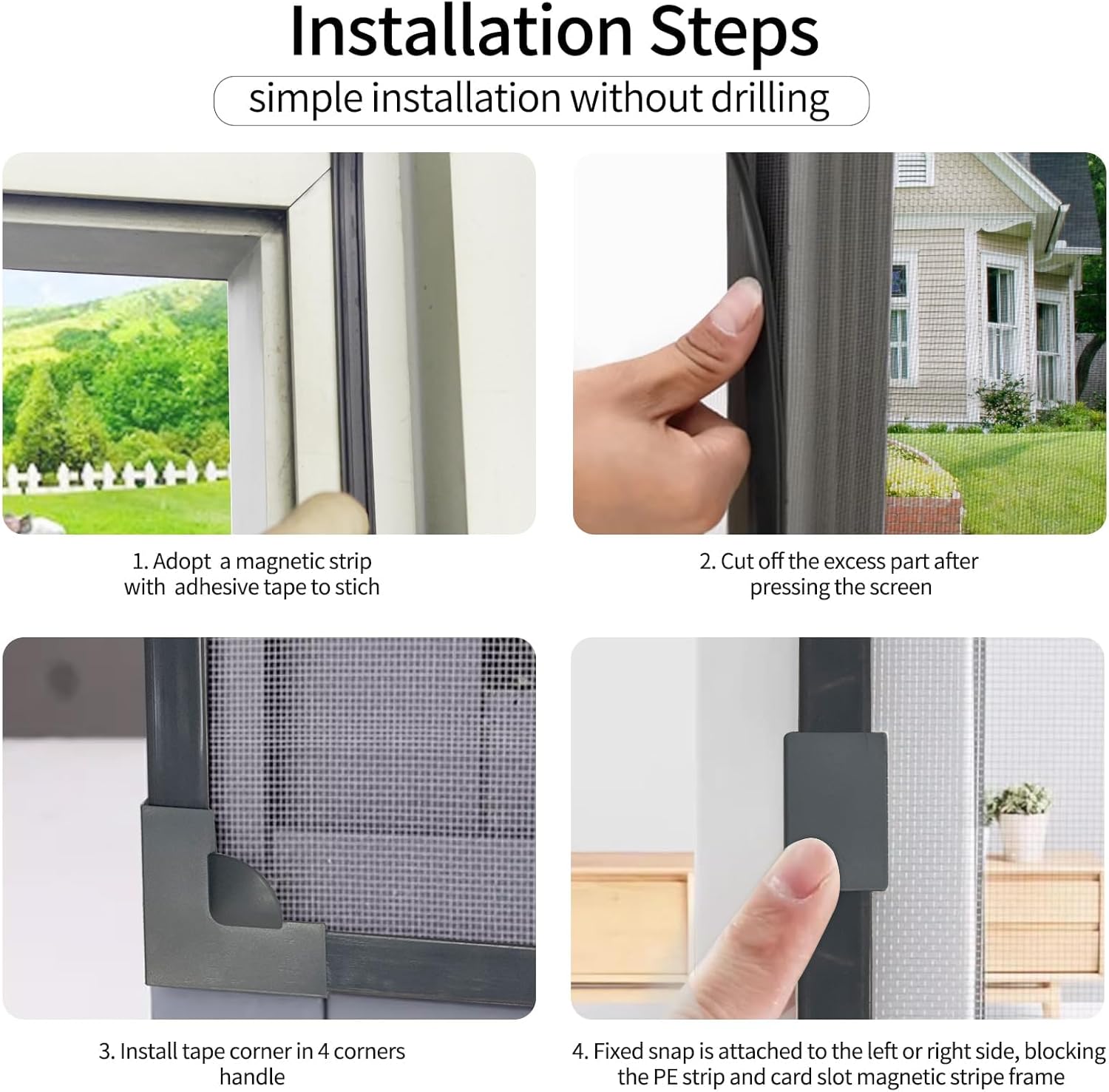 Magnetic Window Screen - DIY Window Screen Anti Mosquito Mesh Window Screens for House Windows Magnetic Screen Window Adjustable Net Fiberglass Fine Screen with Grey Mesh (47''x71'')