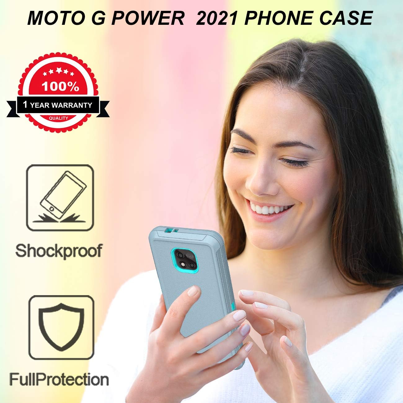 ONOLA Compatible with Moto G Power 2021 Case with HD Screen Protector (2 Packs) [Not for G Power 2020],Moto G Power Case 2021 Full Body 3 in 1 Durable Case for Moto G Power 2021 (Grey-SkyBlue)