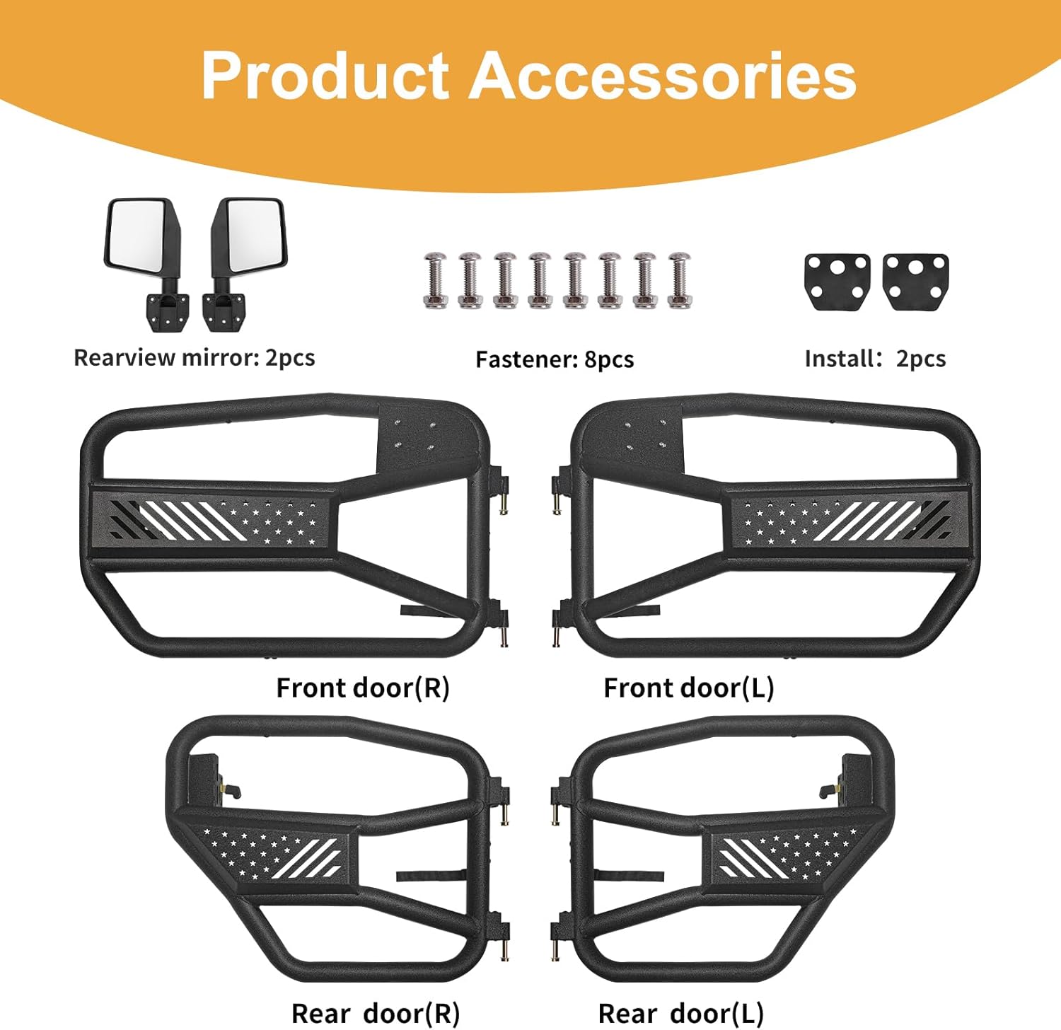 Tube Doors with Side View Mirror for 2018-2025 Jeep Wrangler JL JLU & Gladiator JT 4 Doors Tubular Half Doors Off Road Summer Trail Adventure
