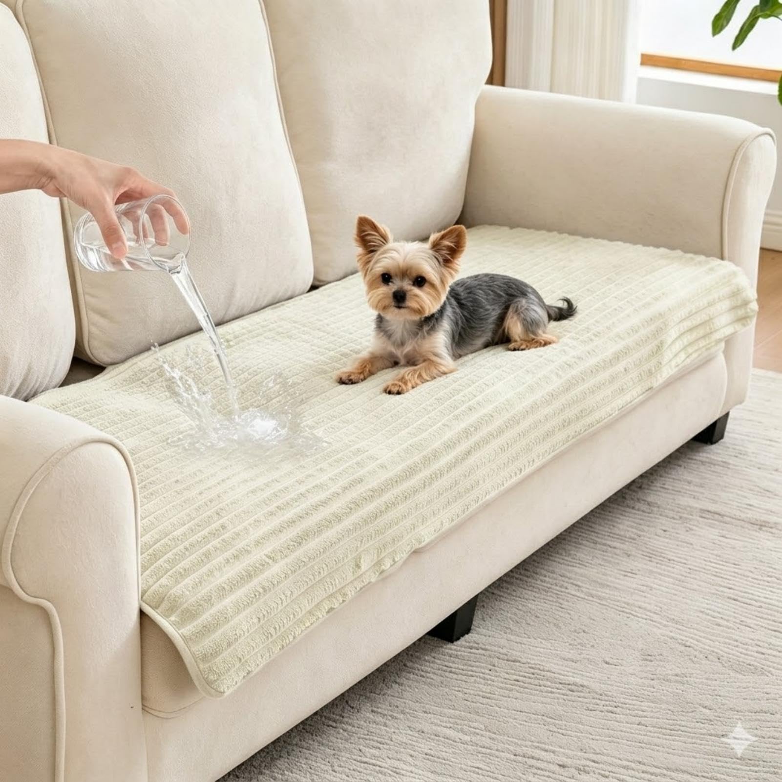 Wnote Waterproof Sofa Cover - Anti-Slip Plush Sofa Protector for Pets, Machine Washable Scratch-Resistant Dog Blanket for Loveseat, Floor & Car Seat