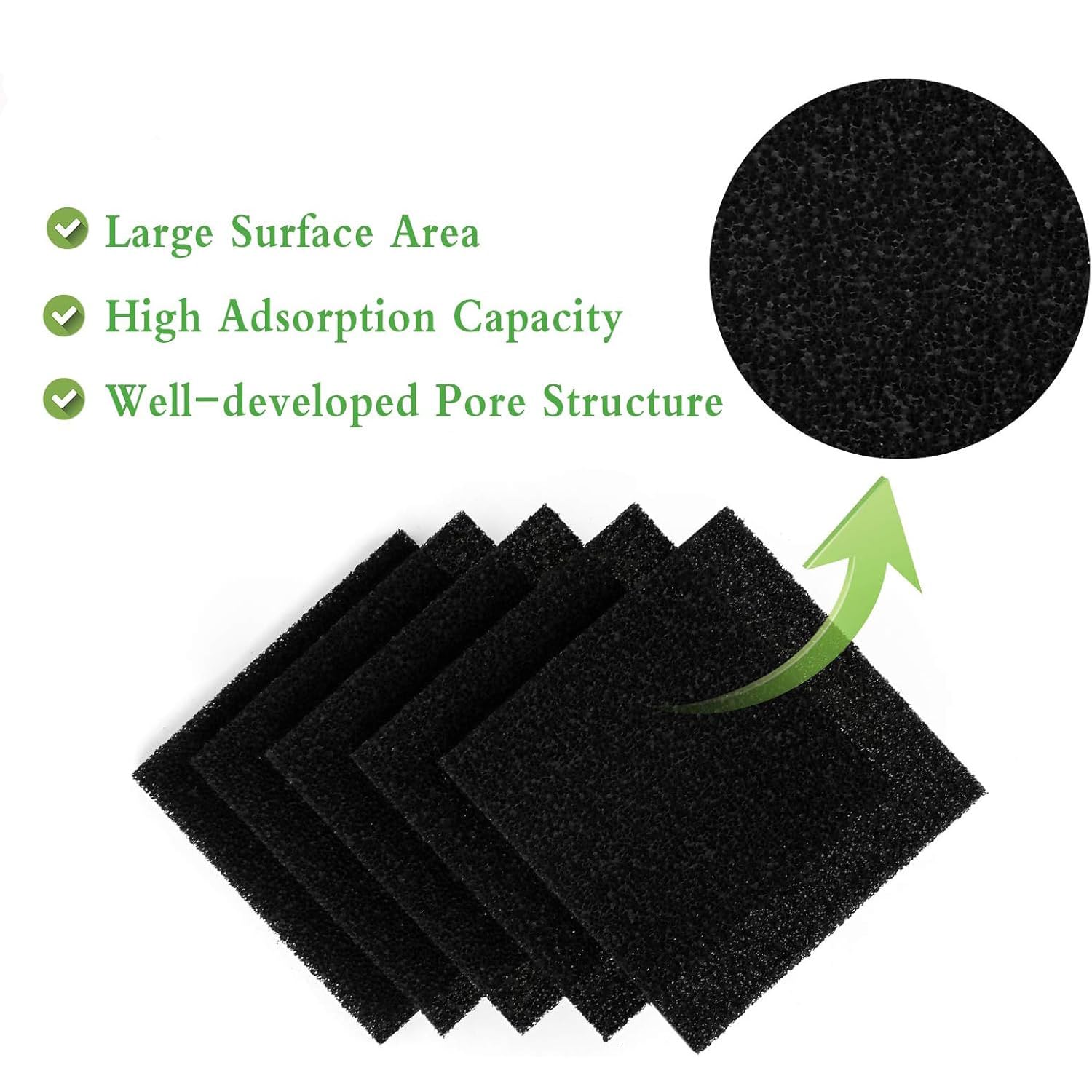MEISO 5 Pezzi Filtro Carbone Attivo, Cuscinetti di Ricambio per Filtro per Acquario, in Spugna di Carbone Attivo, Filtro Multiuso a Carboni Attivi, Compatibili con Pesci e Acquari