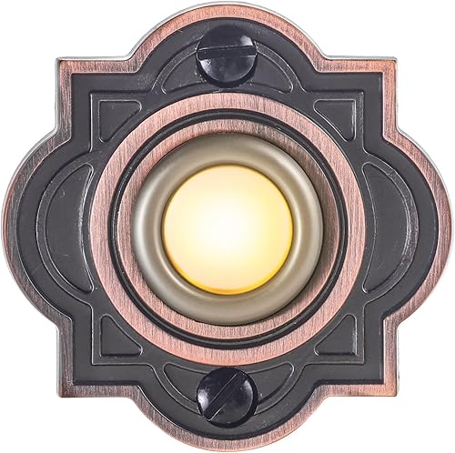 Miniatura 12 de Timbre de puerta con iluminación de metal resistente vintage, botón de timbre LED rectangular de bronce de 3.15 pulgadas, interruptor de timbre de