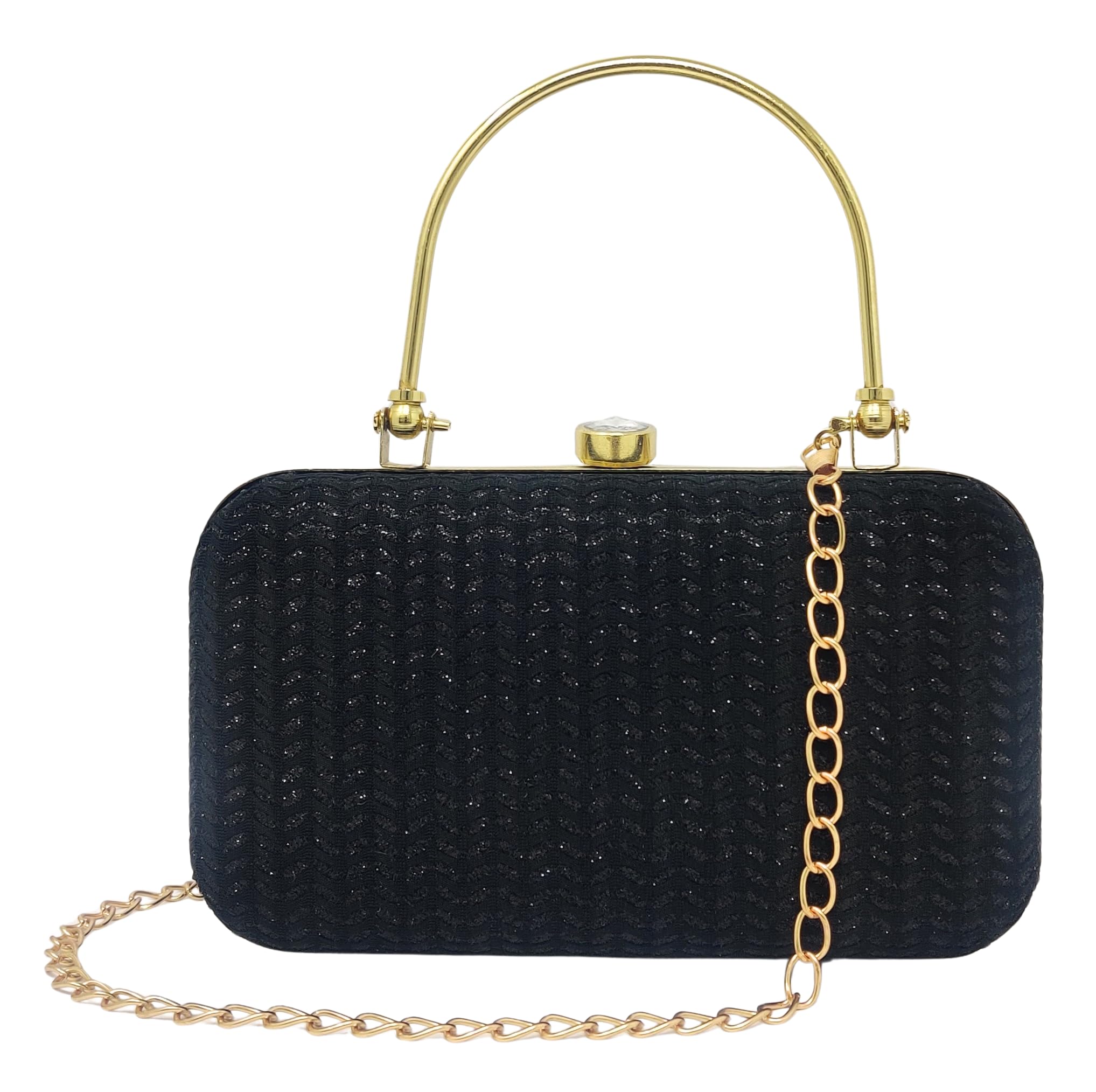 fandu collection Elegant Evening Clutch Purse, Gold Wave Pattern, Chain Strap, Metal Frame, Clasp Closure, Formal Party Handbag for Women-picture-55