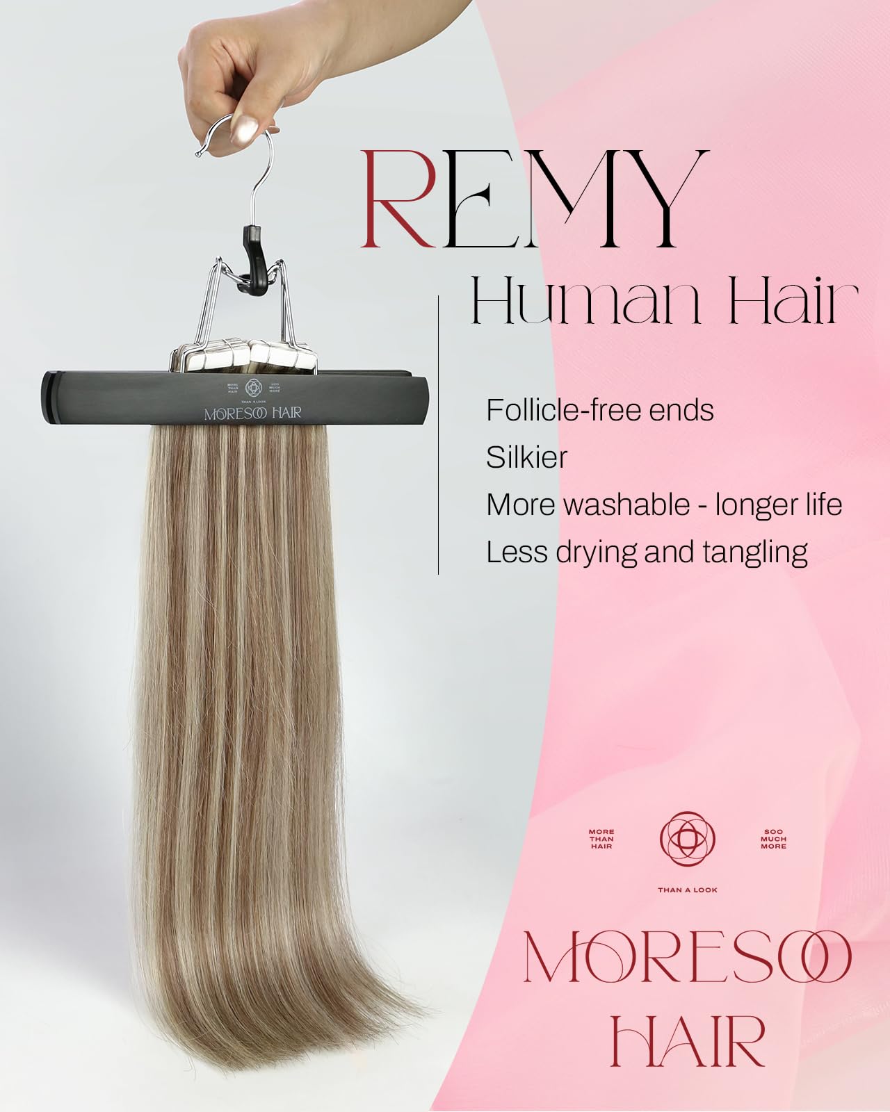 Moresoo Tape in Hair Extensions Human Hair 100g Tape Hair Extensions Light Brown with Platinum Blonde Thick Human Hair Extensions Tape-ins Invisible Double Side 24 Inch 40 Pieces #P9A/60 - Image 2