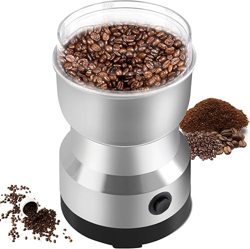 Molinillo de café, mini molinillo de especias eléctrico de 200 W, 10.1 fl oz con cuchillas de acero inoxidable, molinillo seco para frijoles,