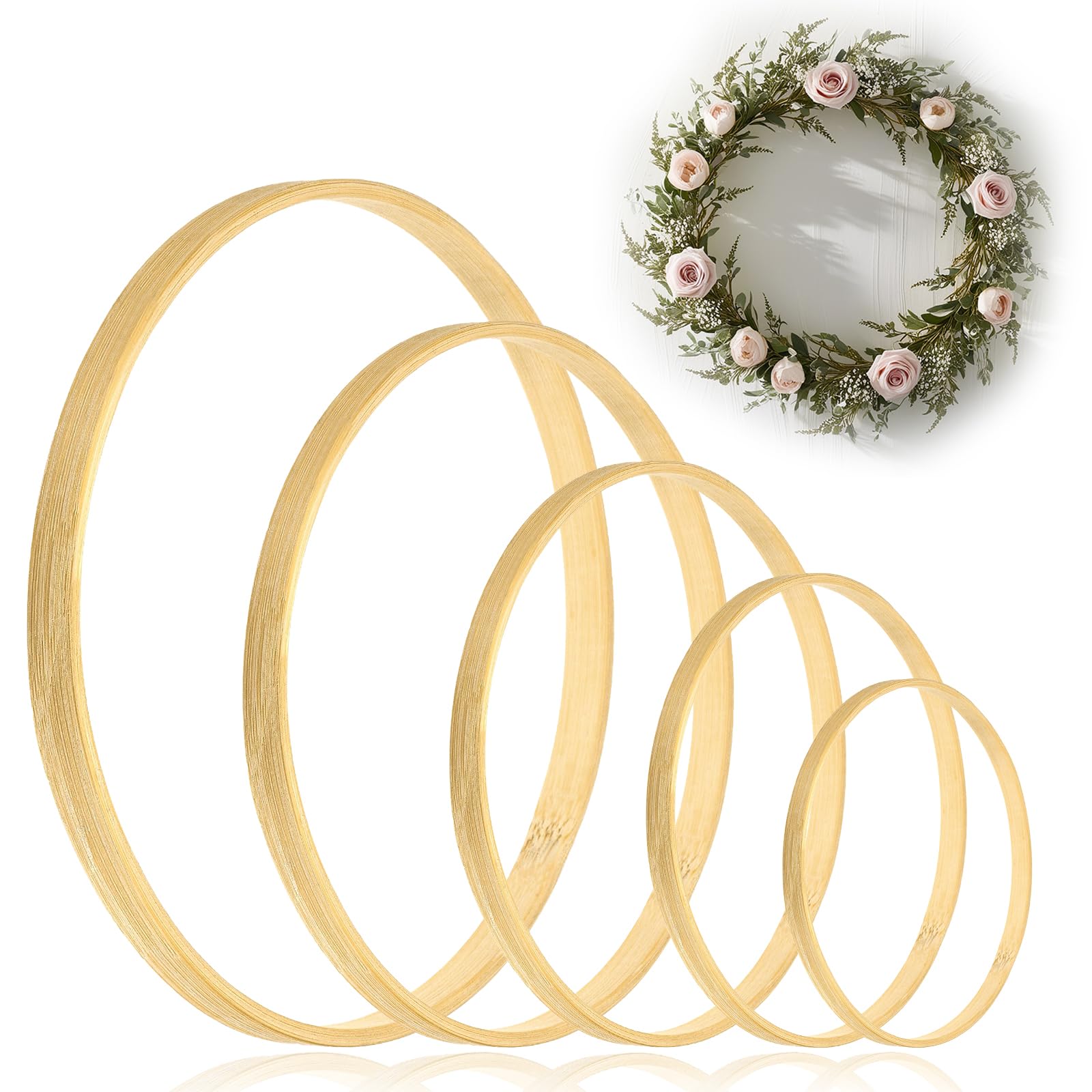 Bamboo Floral Hoops - Wooden Wreath Rings, DIY Wreath Macrame Decor Crafts for Wedding Party Festival, 20 Pcs