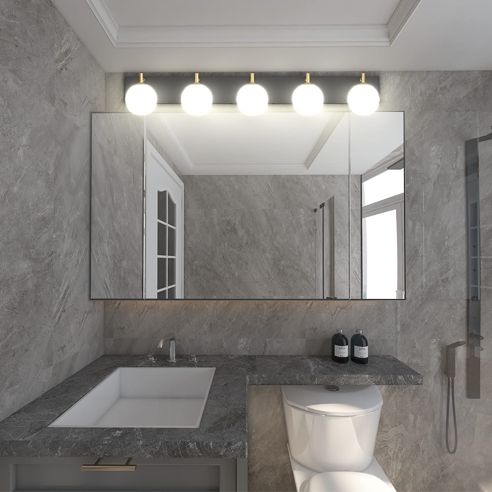 Aipsun 2-Light Modern Bathroom Vanity Light - Milky White Glass Shades With Black/Gold Finish (No Bulbs Included)