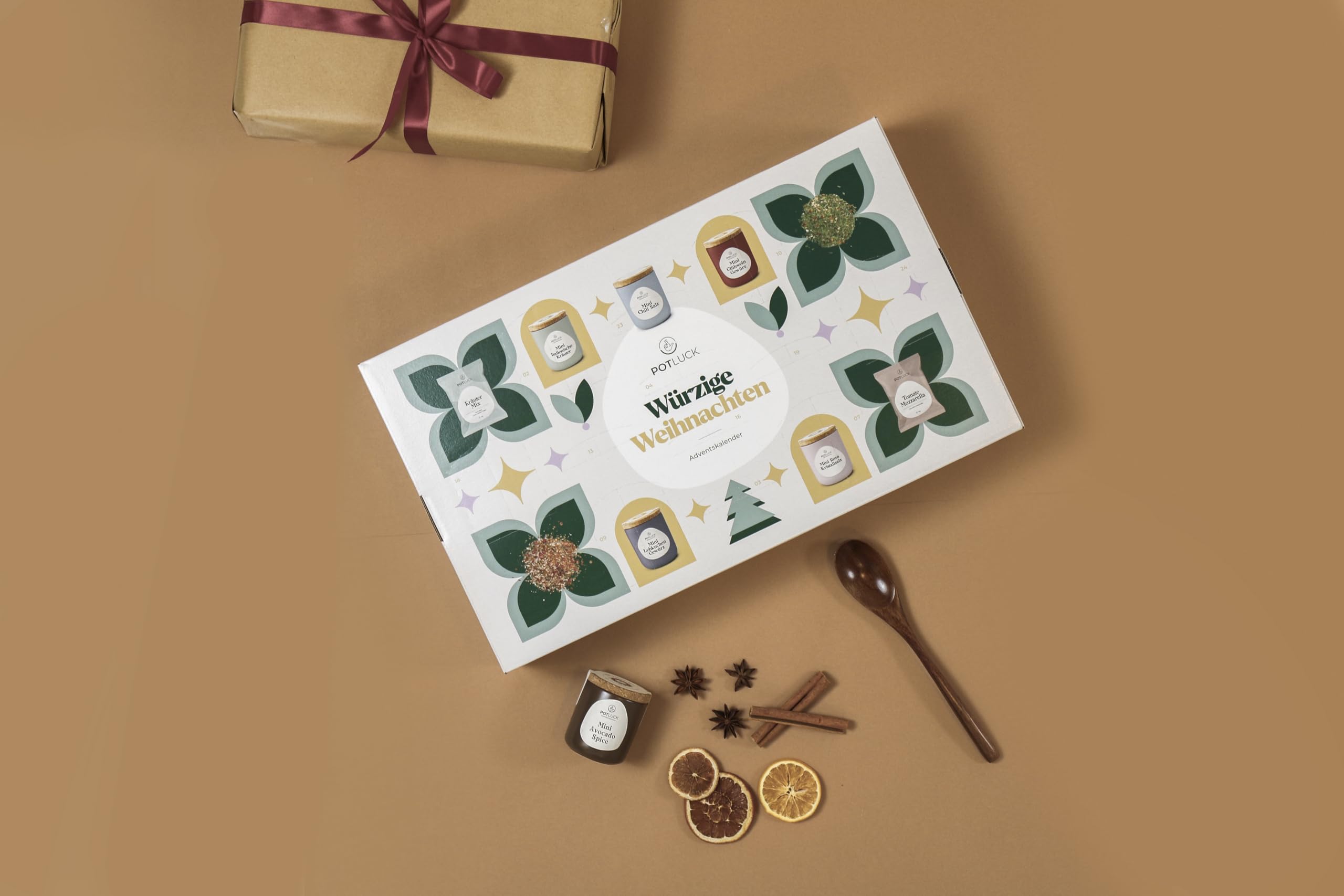 Potluck | Mini Adventskalender 2025 | Tannenzauber | Gewürzkalender mit 24 abwechslungsreichen Gewürzmischungen zum Probieren | Geschenkidee für Advents- & Weihnachtszeit
