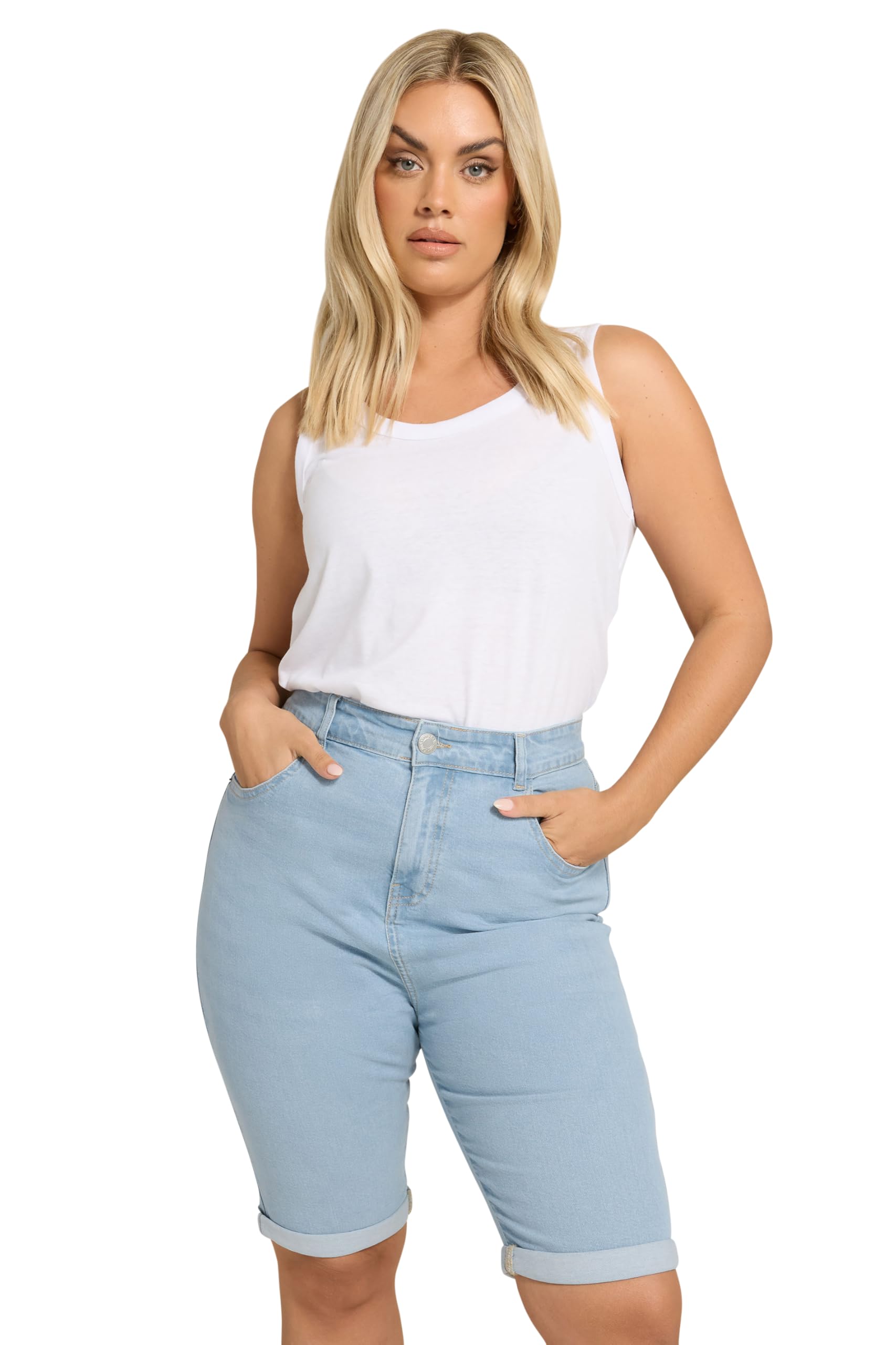 Yours Women's Light Blue Turn Up Denim Shorts In | Size: 28