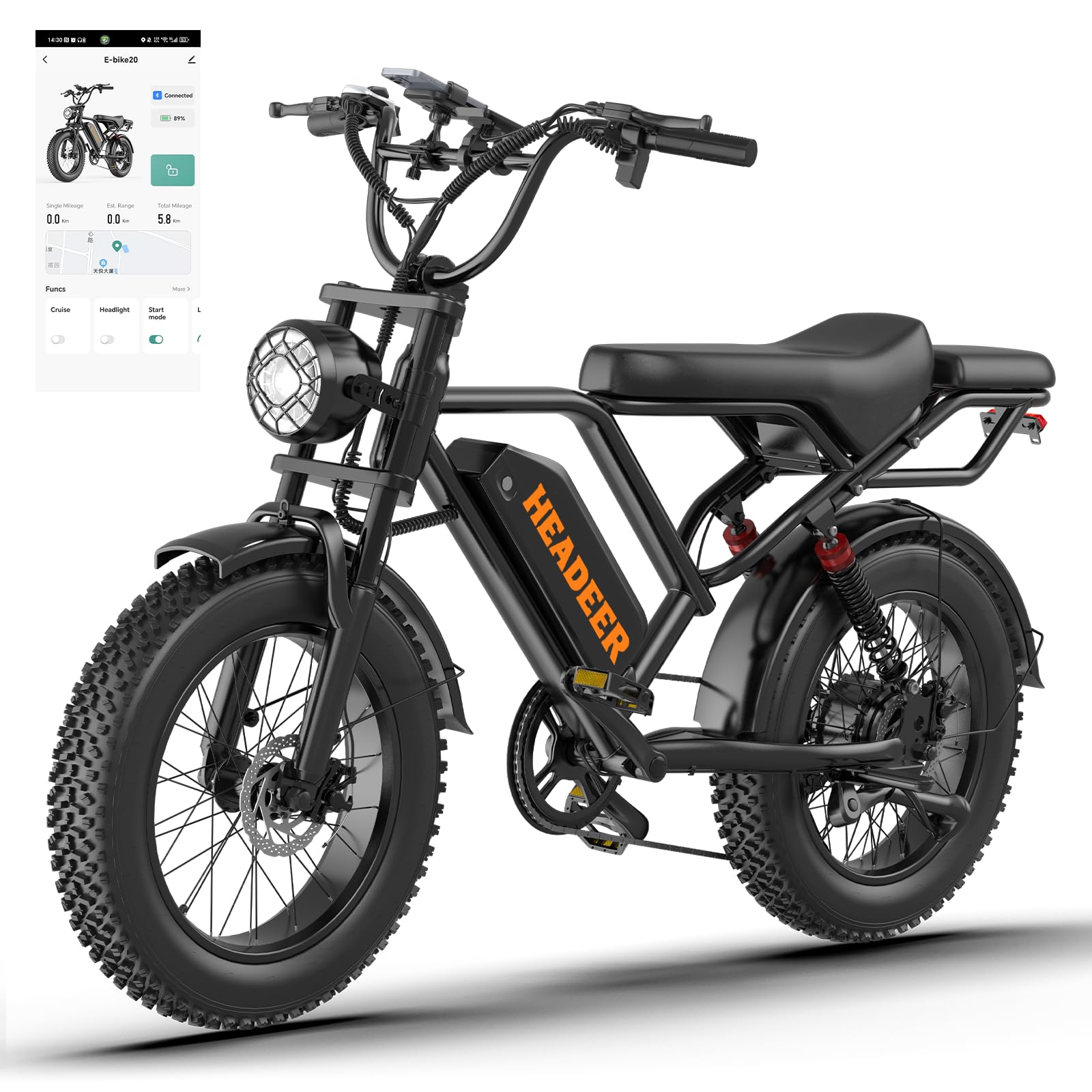 Lunos BK20 Elektrofahrrad für Erwachsene, 20 Zoll Fettreifen All-Terrain Offroad E-Bike, 48V 20AH abnehmbare Batterie, 50-80KM Reichweite, Vollgefedert, 7-Gang Schaltung, LED-Vorderlicht