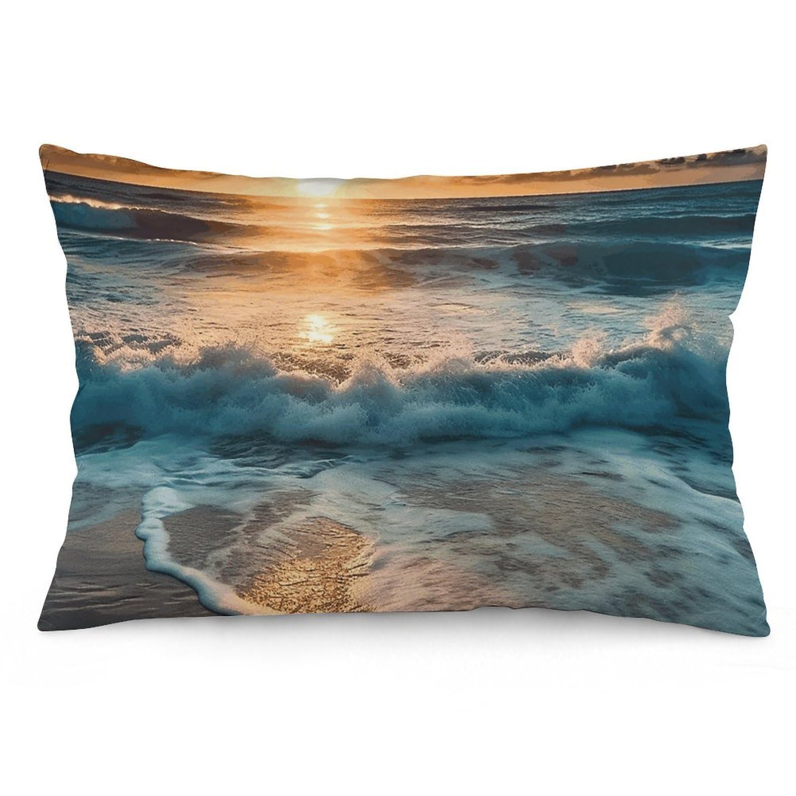 2 Pack Pillow Cases for Hair and Skin, Soft Breathable Pillow Case Covers with Hidden Zipper, Ocean Sunrise Pillowcase 12 "x20 Pillow Covers for Sleeping Gift