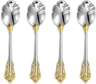 KEAWELL 6" Tea Spoons Set of 4, Coffee Espresso Demitasse Vintage Tea Spoon, 18/10 Stainless Steel, Gold Accent