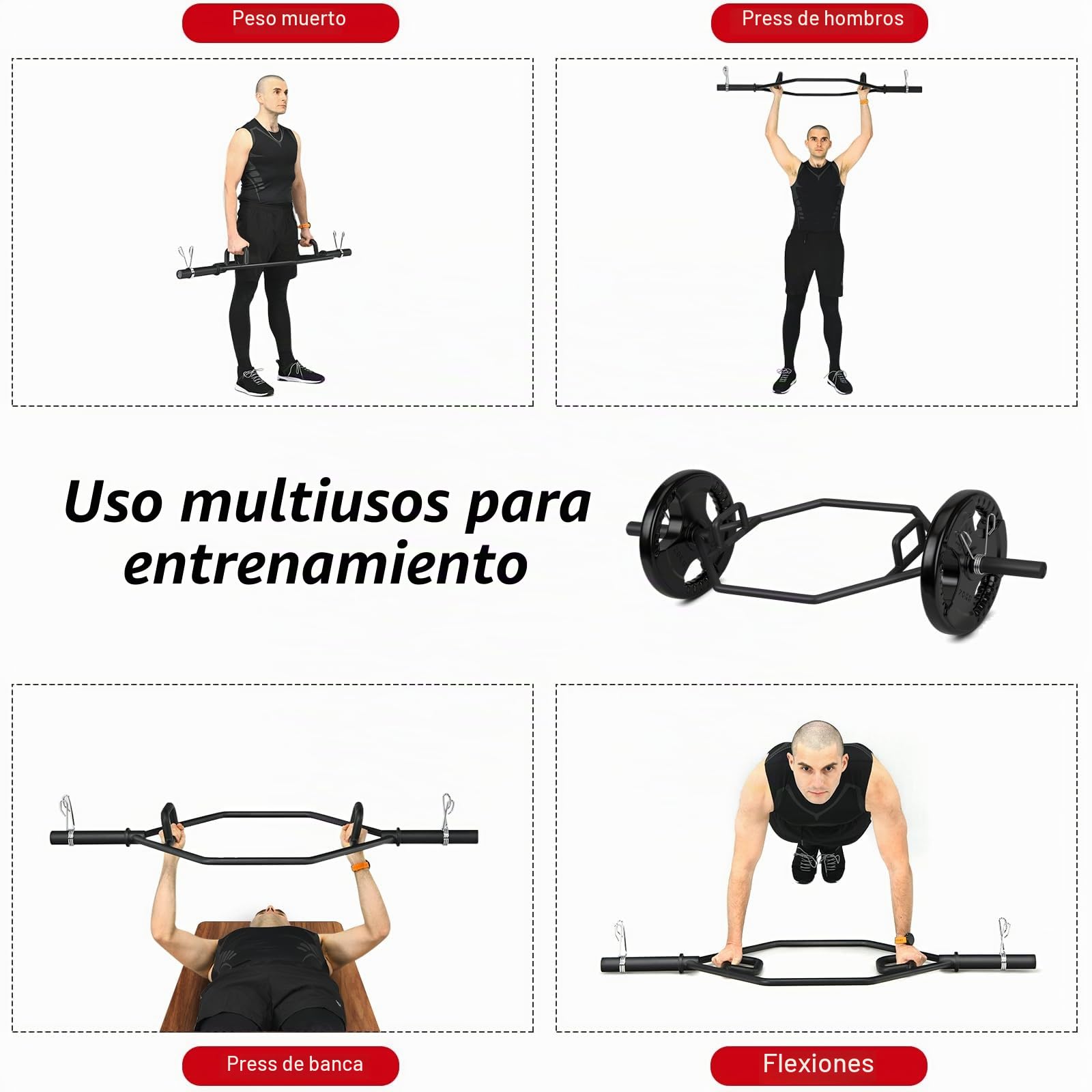 KOMFOTTEU Trap Bar 50mm, Barra de Pesas con Mango Plegable, Barra Hexagonal de Acero con Cierre de Muelle, Barra de Trampa con carga 363 kg para Sentadillas, Peso Muerto, 142 cm