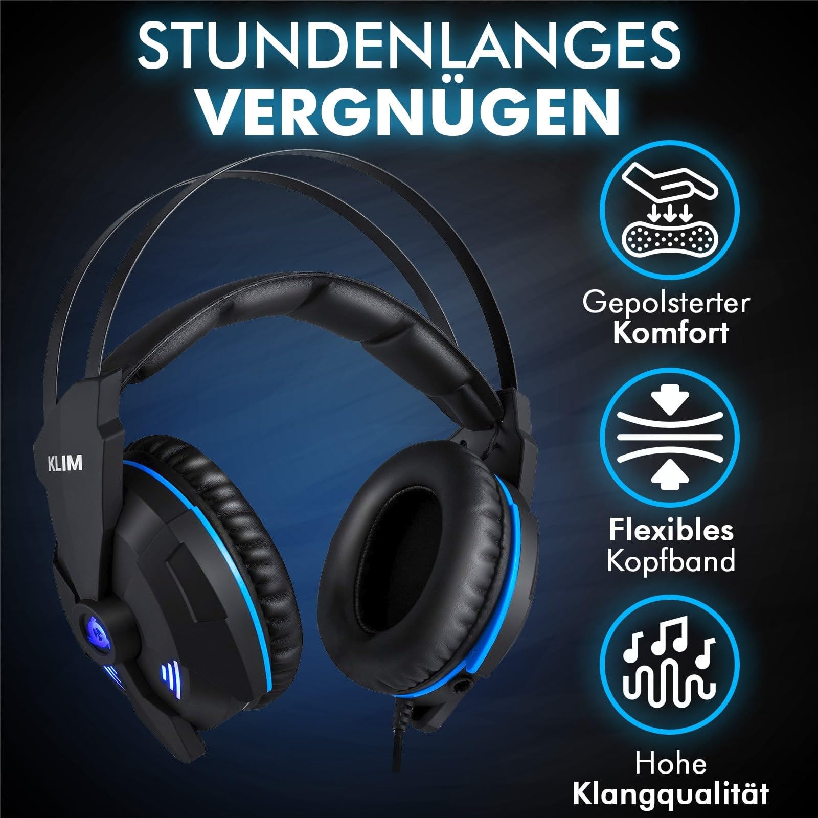 KLIM Impact V2 - Gaming Headset und Mikro USB - 7.1 Surround-Sound + Isolation - Hochqualitativer Klang + PS5 Headset mit Klangvolle Bässe - Für PC, PlayStation, Videospiele