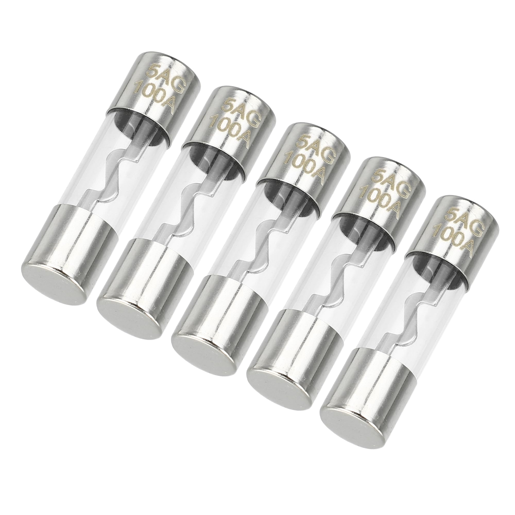 Partuto 5 Pcs 10x38mm 0.39x1.50 Inch 100A Universal AGU Glass Fuse - Car Fuse Tube Power Safety Protect Glass Tube - Metal Silver Tone-image-31