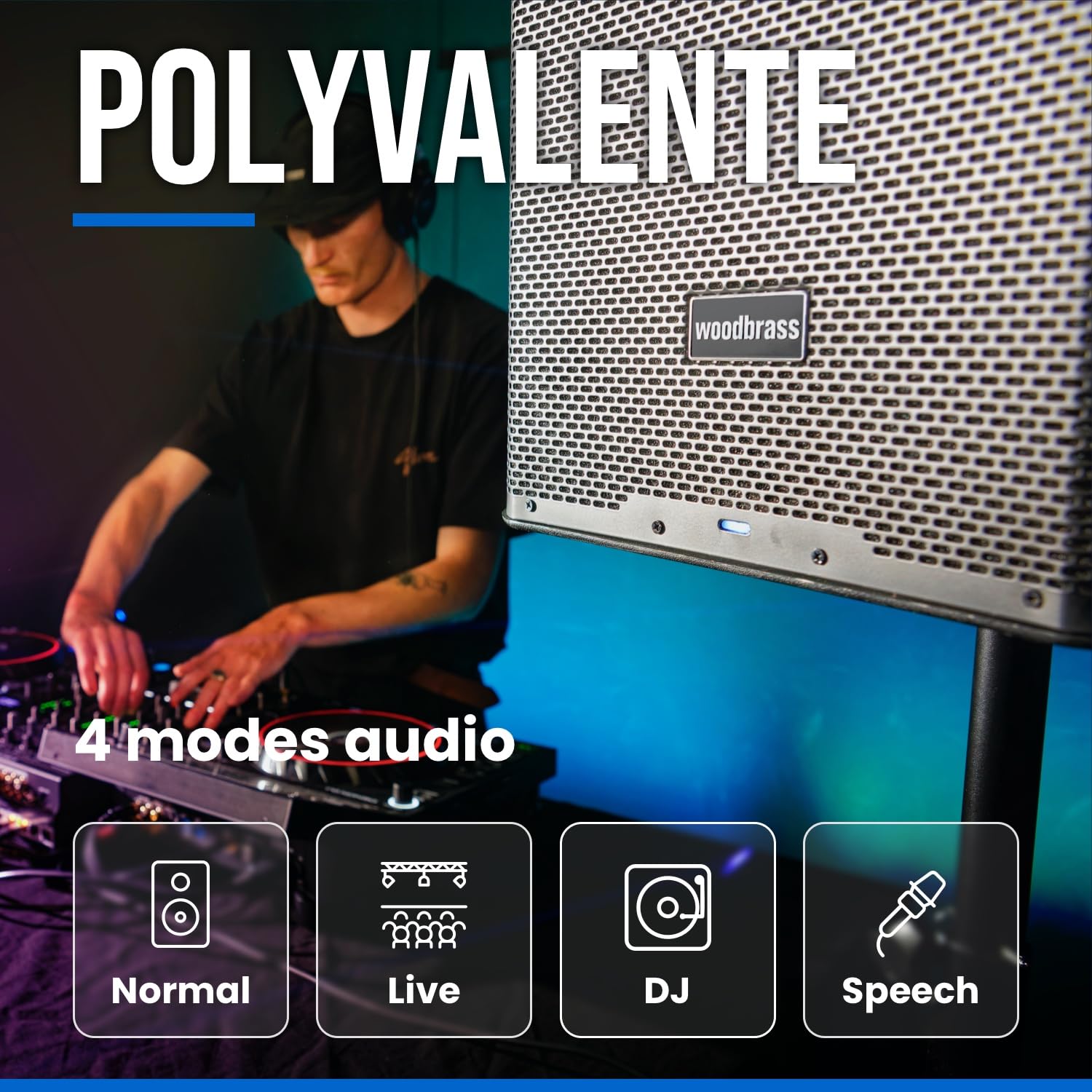 WOODBRASS DXPRO 15 Enceinte Active Amplifiée Sonorisation Puissante Bluetooth 15" - Class-D 125db - Robuste, Transportable, 3 entrées, sans Fil, DSP - DJ, Conférence, Concert
