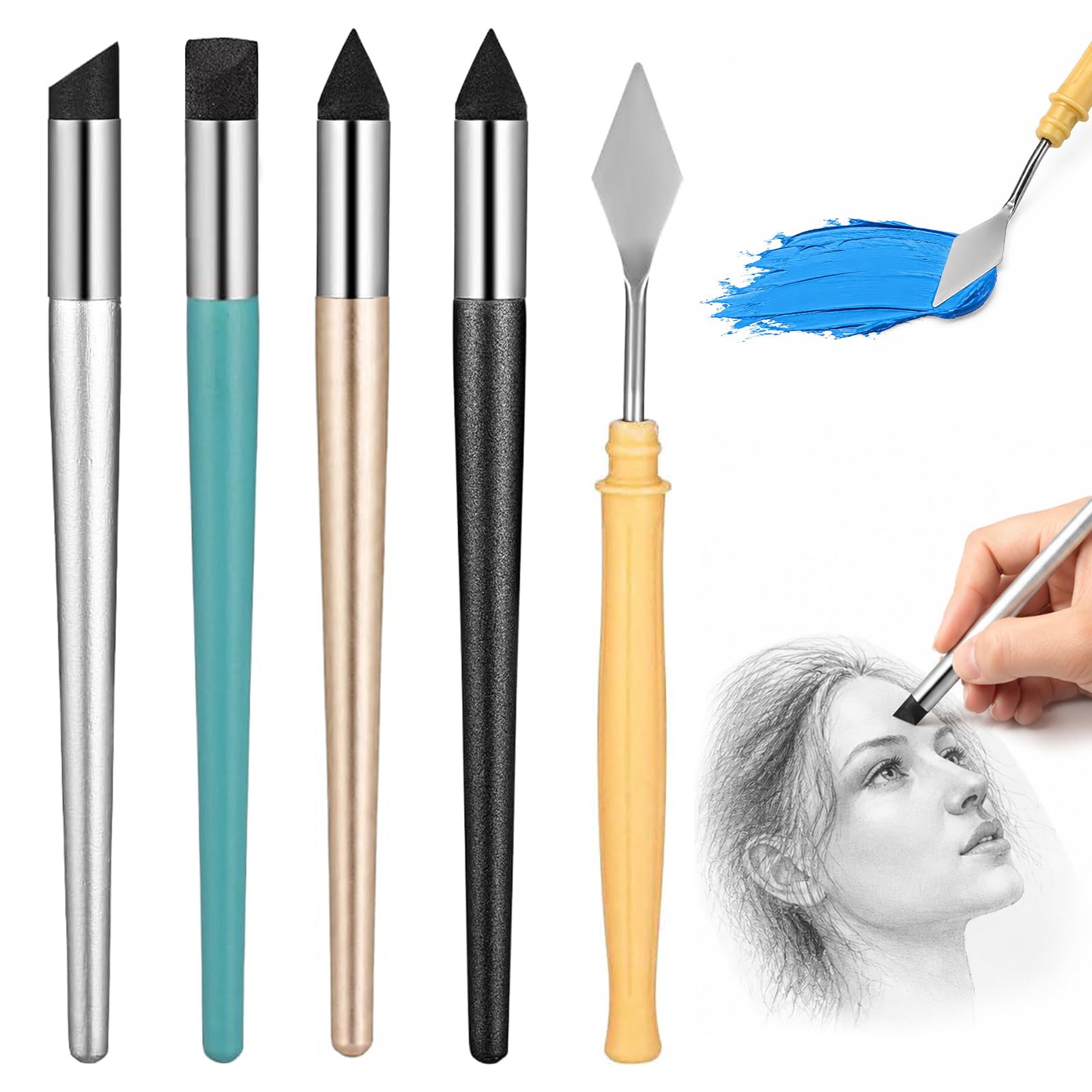 Oil Pastel Blending Tool Set with 4 Blending Pens and Scraper for Artists