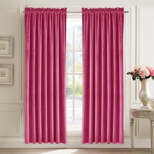 Miniatura 345 de Cortinas de terciopelo JIUZHEN, cortinas opacas suaves de terciopelo retro para dormitorio, cortinas elegantes con reducción de ruido y Rosa