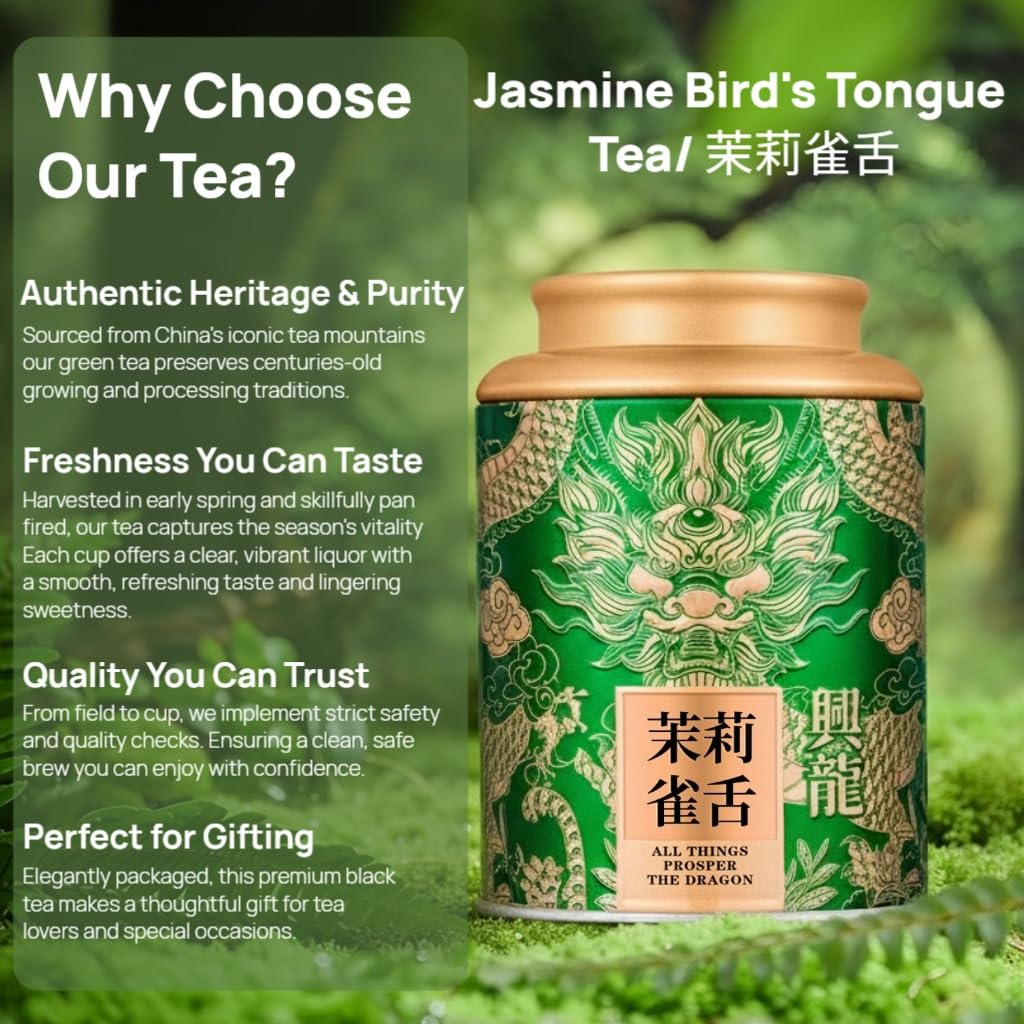 Tè Al Gelsomino Queshe | Tè Verde Pre-Qingming | Senza Additivi | Ricco Aroma Tè Cinese Puro in Foglie Sfuse 125g / 4,40oz