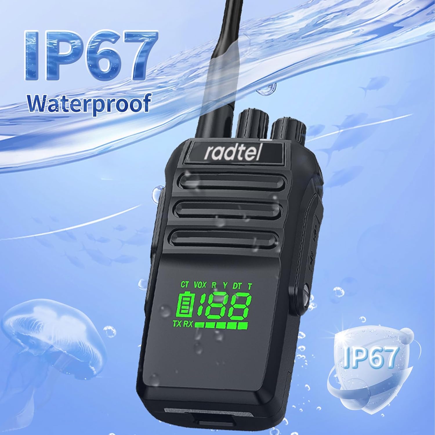 Radtel RT-493 GMRS Radio 10W IP67 Waterproof Handheld, 199 CH Long Range Two Way Radio for Adults, GMRS Repeater Capable, UHF Scanning & Receiving, 2800mAh Type-C Charging
