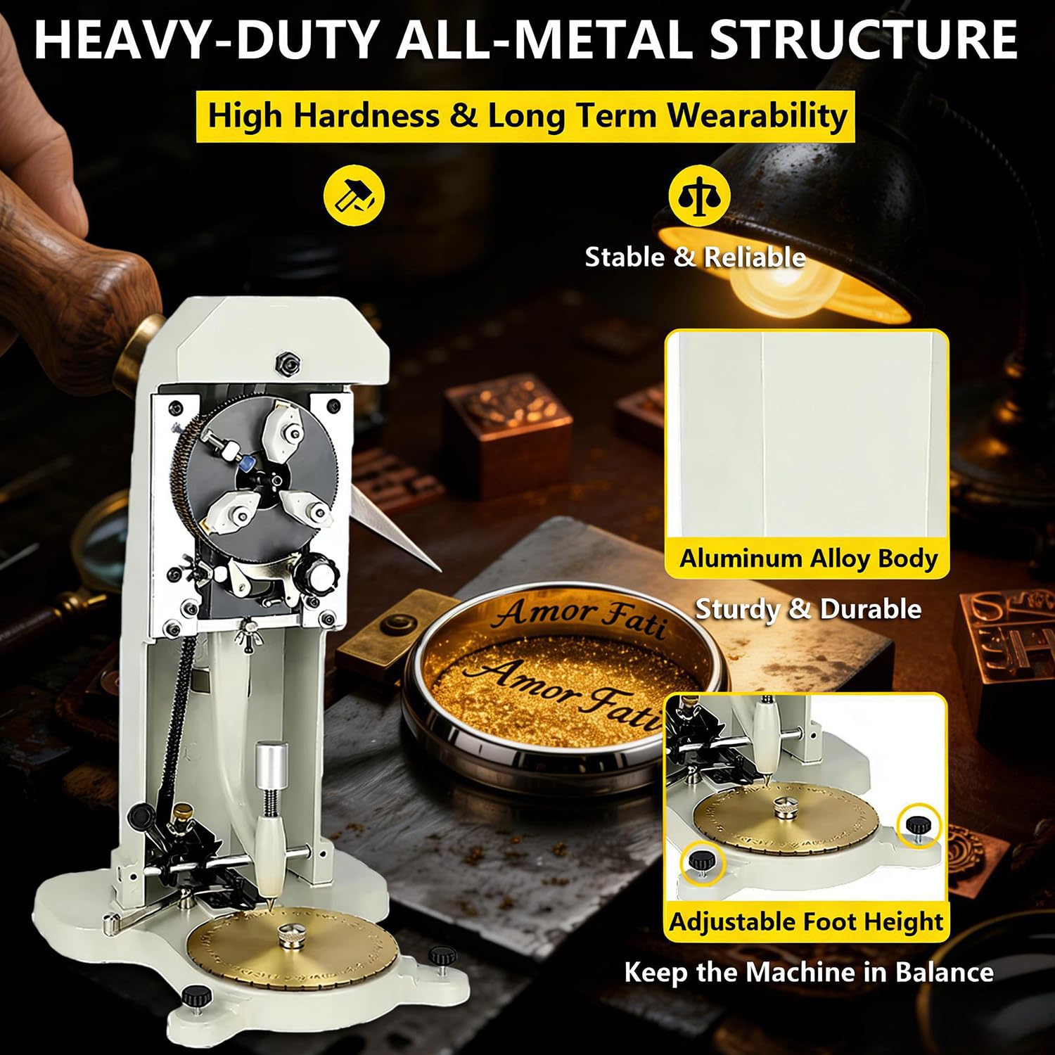 Máquina de grabado interior de anillos, grabador para anillos, con cabezal de grabado de acero y bloque de letras estándar de 1,5 a 2,0 mm, profundidad uniforme, para grabar oro, plata, cobre y otros