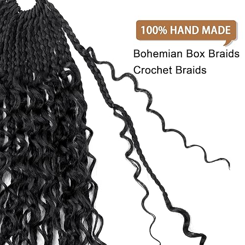 Miniatura 4 de Goddess - Trenzas de ganchillo con extremos rizados, trenzas bohemias de 16 pulgadas, paquete de 8 paquetes de 3 trenzas de ganchillo, extensiones
