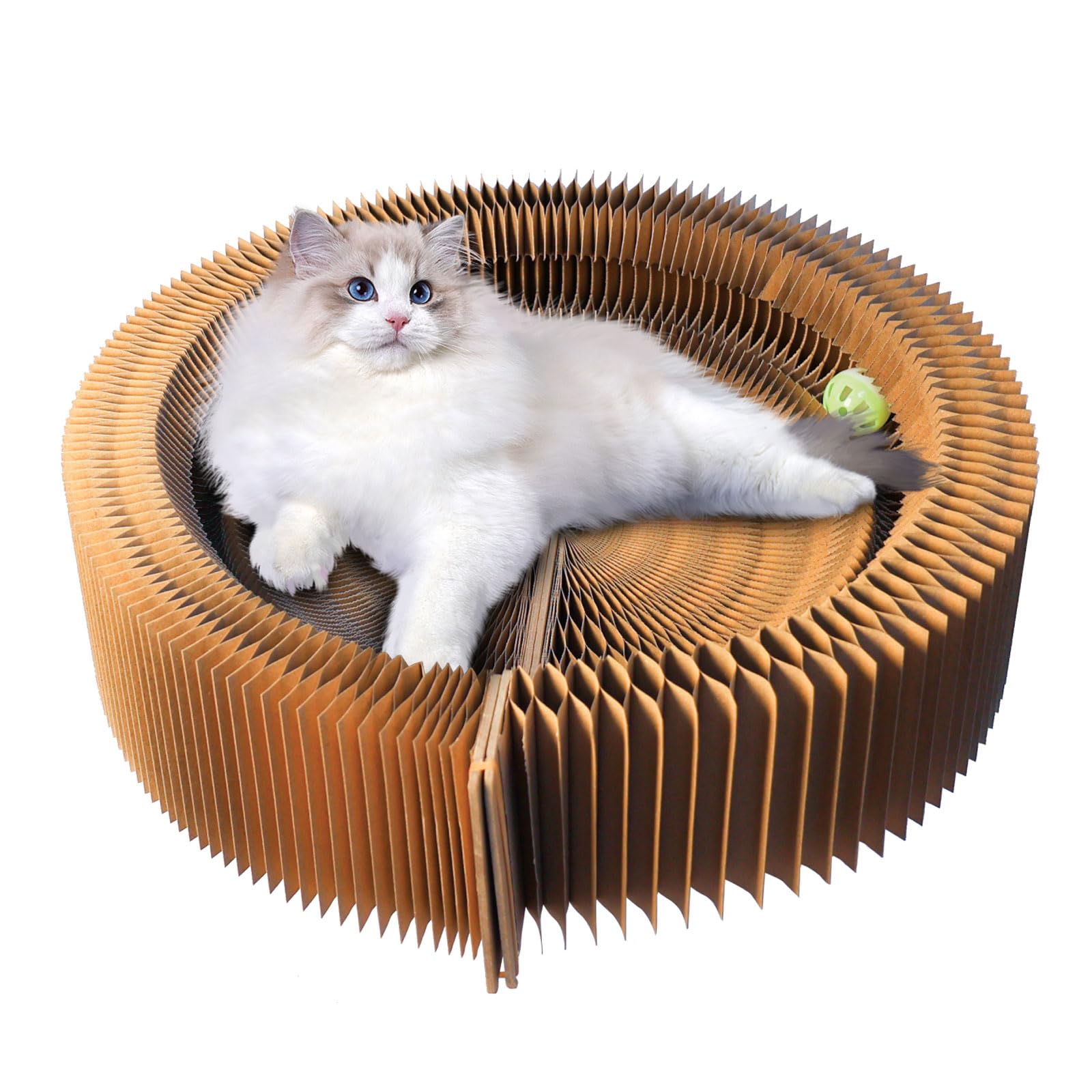 Cat Scratcher Lounge Bed, Collapsible Magic Organ Cardboard Cat Bed, Round Cat Scratching Bed Nest for Indoor Big Large Kitty Kitten Cats