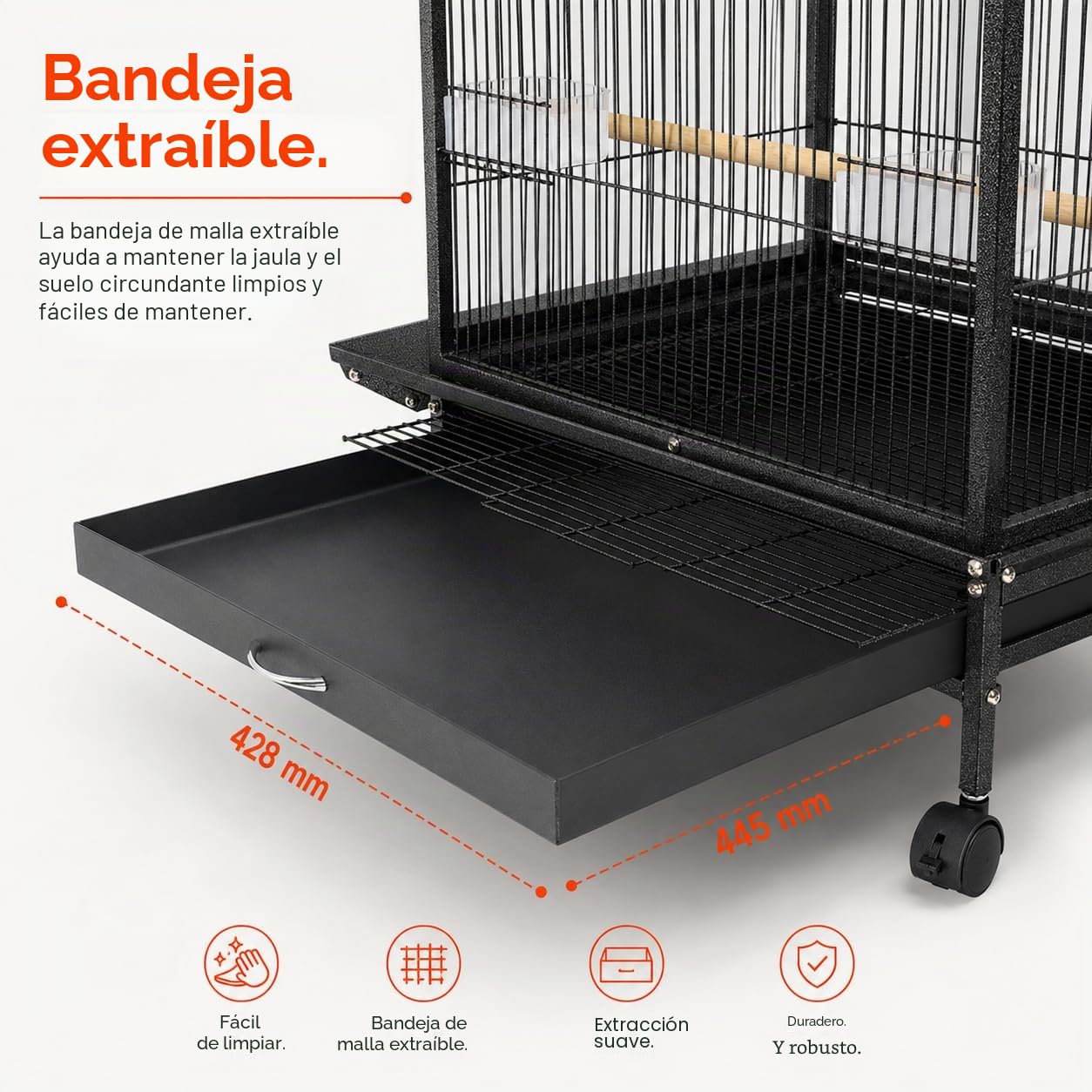 Jaula grande de lujo para loros de 39.9 pulgadas con soporte rodante, transportador portátil para pájaros con comedero y juguetes para loros grises africanos, periquitos y pájaros medianos, jaula de