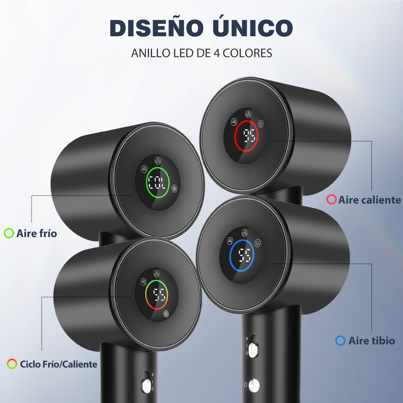 Aigostar Secador de Pelo Iónico Alta Velocidad con Difusor Magnético | 400M Iones & 110.000 RPM | Secado Rápido & Antiencrespamiento | NTC Sin Daños por Calor, para Rizos, 390g & Silencioso 57dB