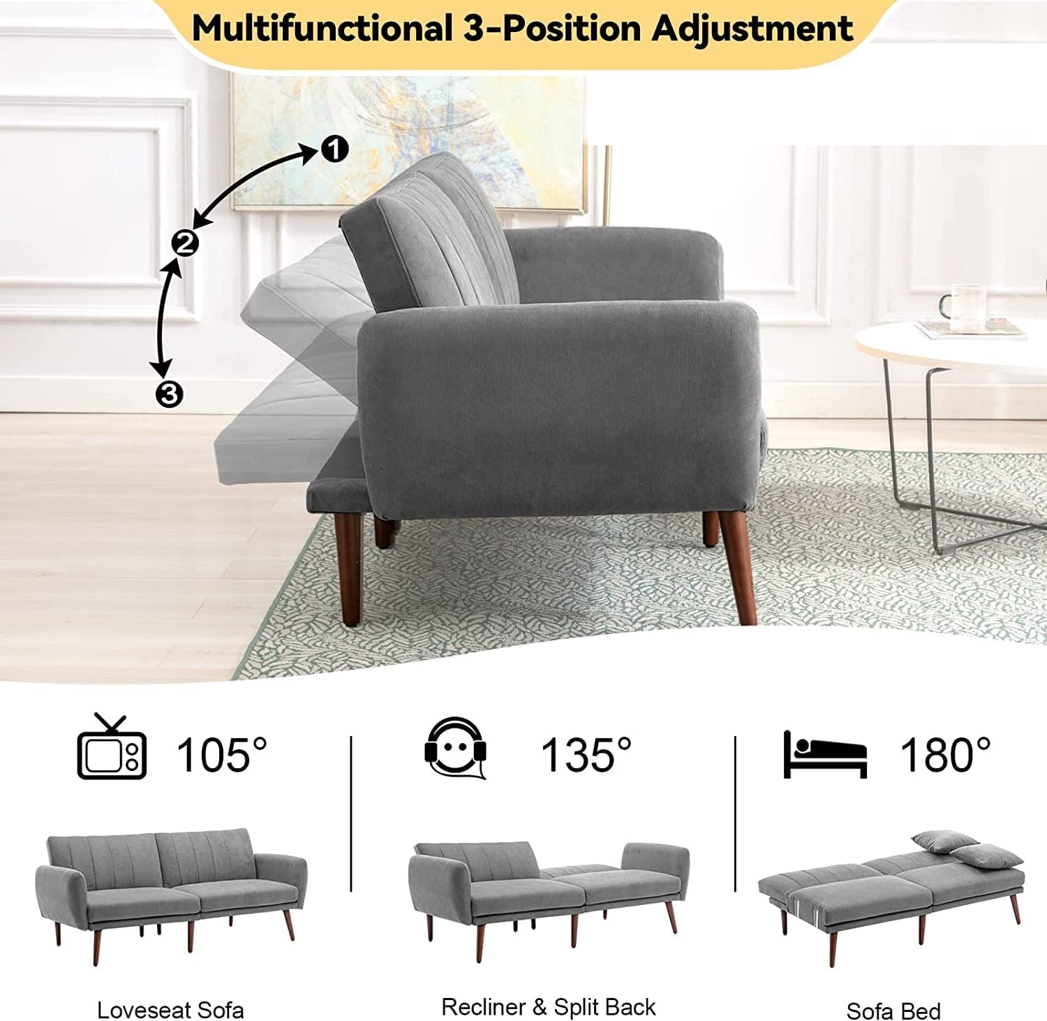 Buy ToolFree Assembly Convertible Futon Sofa Bed, Modern Linen Split