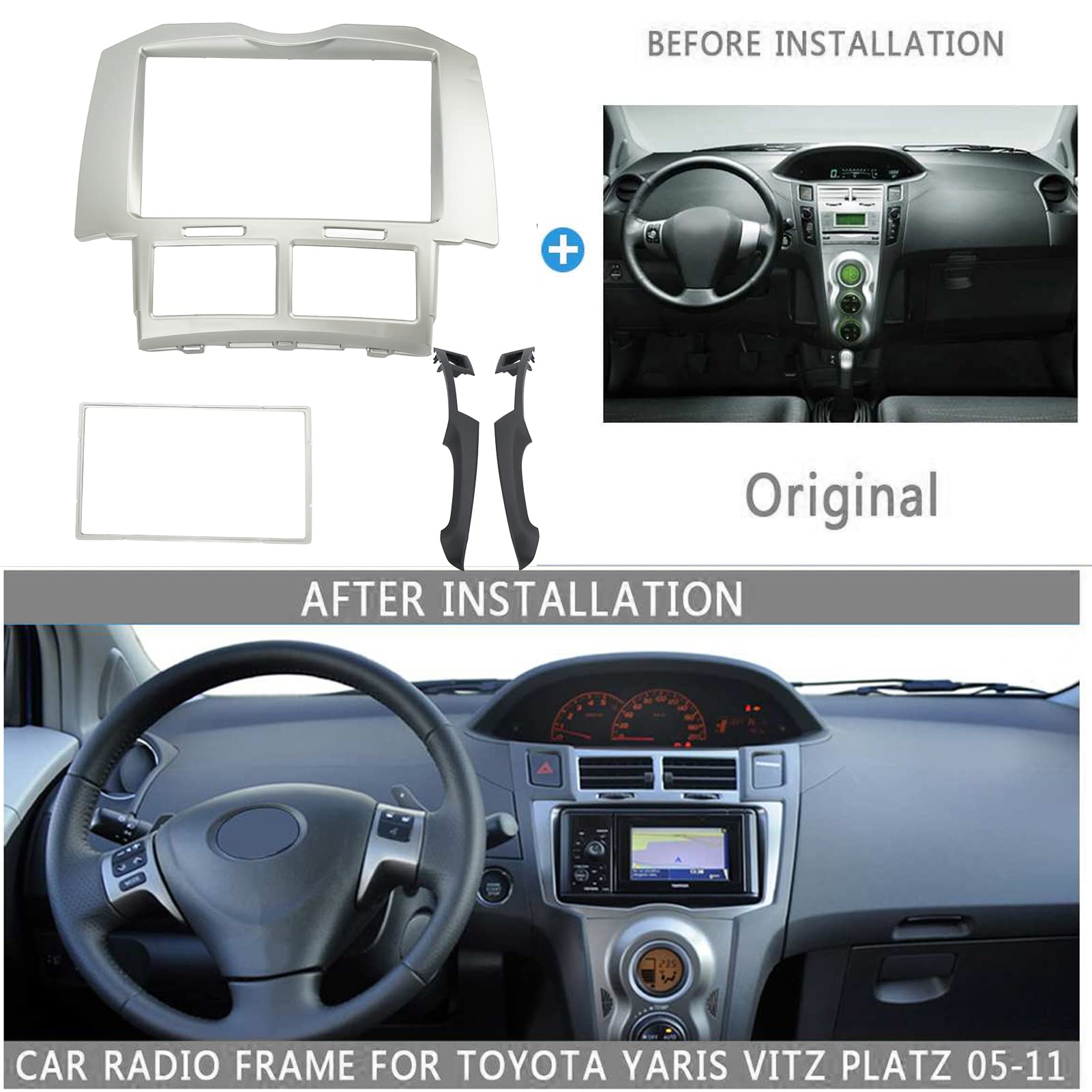 Akozon Radio Fascia Stereo Dash Radio Frame Panel, Sostituzione del Telaio di Montaggio sul Cruscotto per Yaris Vitz Platz 2005‑2011