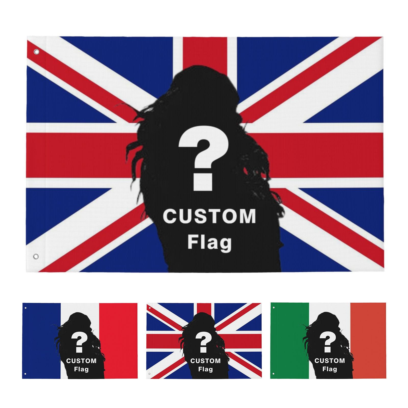 Custom Flag with Your Photo/Logo/Text, Personalized 3x2ft / 5x3ft / 6x4ft / 8x5ft, Personalised British Flag Design for Dorms, Bedrooms, Clubs, Concerts, Bars, Living Room