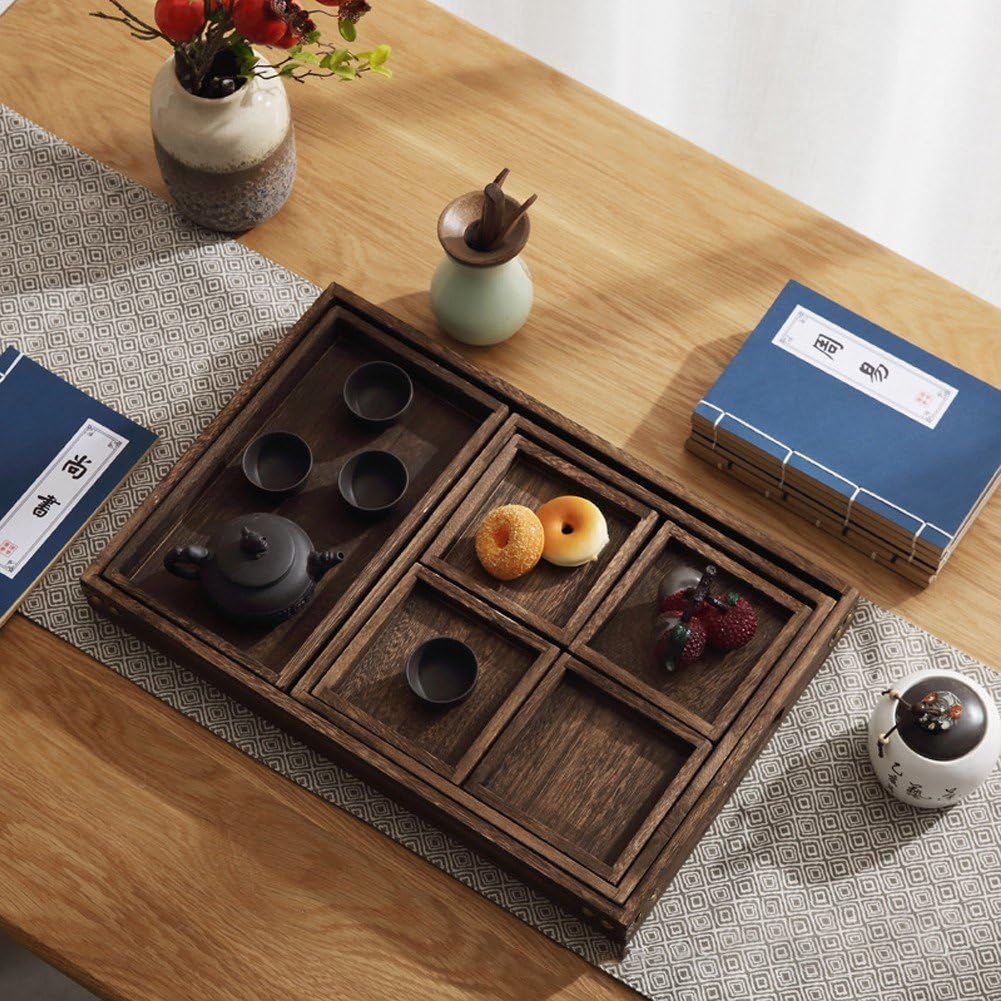 Assiette À Thé en Bois Assiette De Petit Déjeuner Vintage Plateau De Service Rectangulaire Accessoires De Thé Japonais pour Nourriture Thé Boissons Au Café