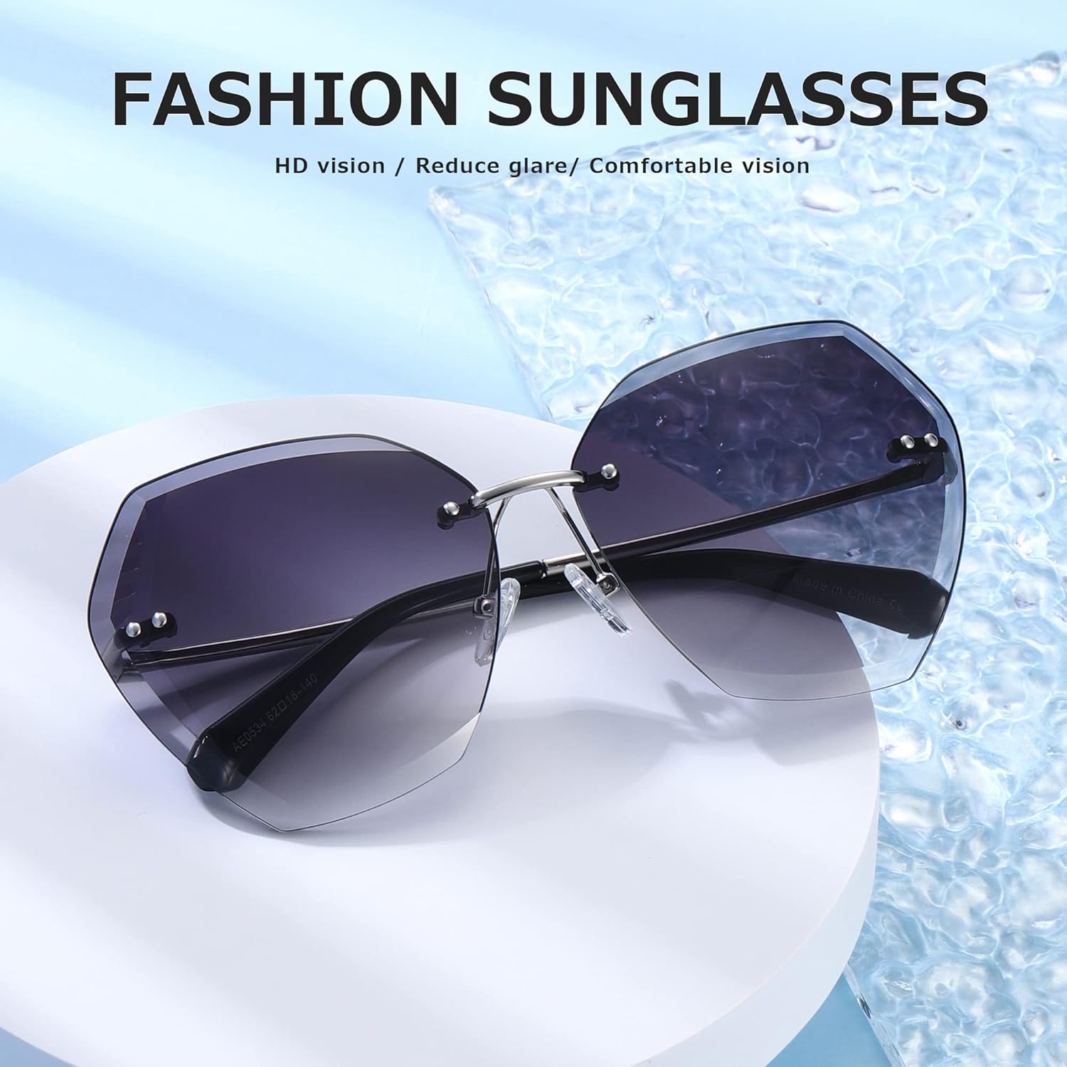 AEVOGUE Sunglasses For Women Oversized Rimless Diamond Cutting Lens Sun Glasses AE0534 - Image 2