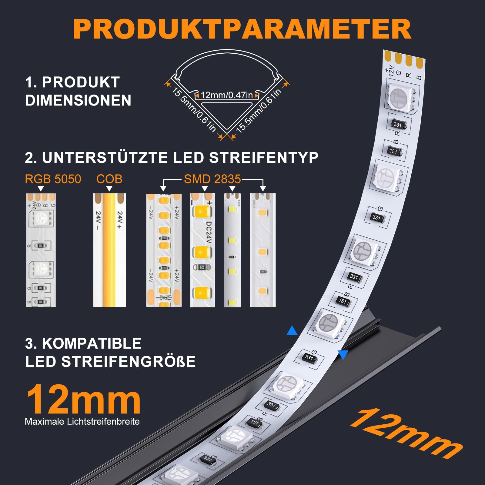 Profilo a LED nero a forma di V, confezione da 12 profili angolari in alluminio per canale nero con copertura bianca lattea, tappi terminali, clip di montaggio e connettori angolari a 45 gradi per