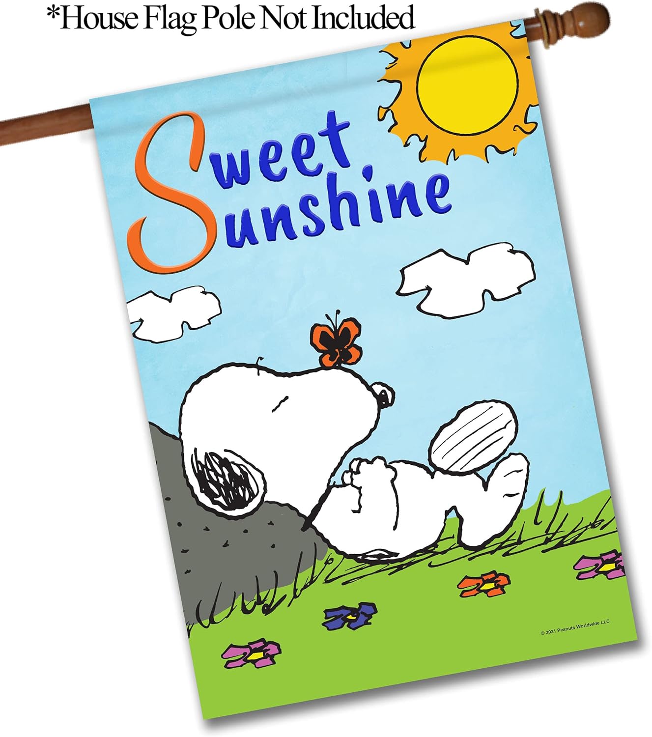 Flagology.com, PEANUTS®, PEANUTS® Sweet Sunshine Snoopy – House Flag 28" x 40", Officially Licensed PEANUTS®, Spring