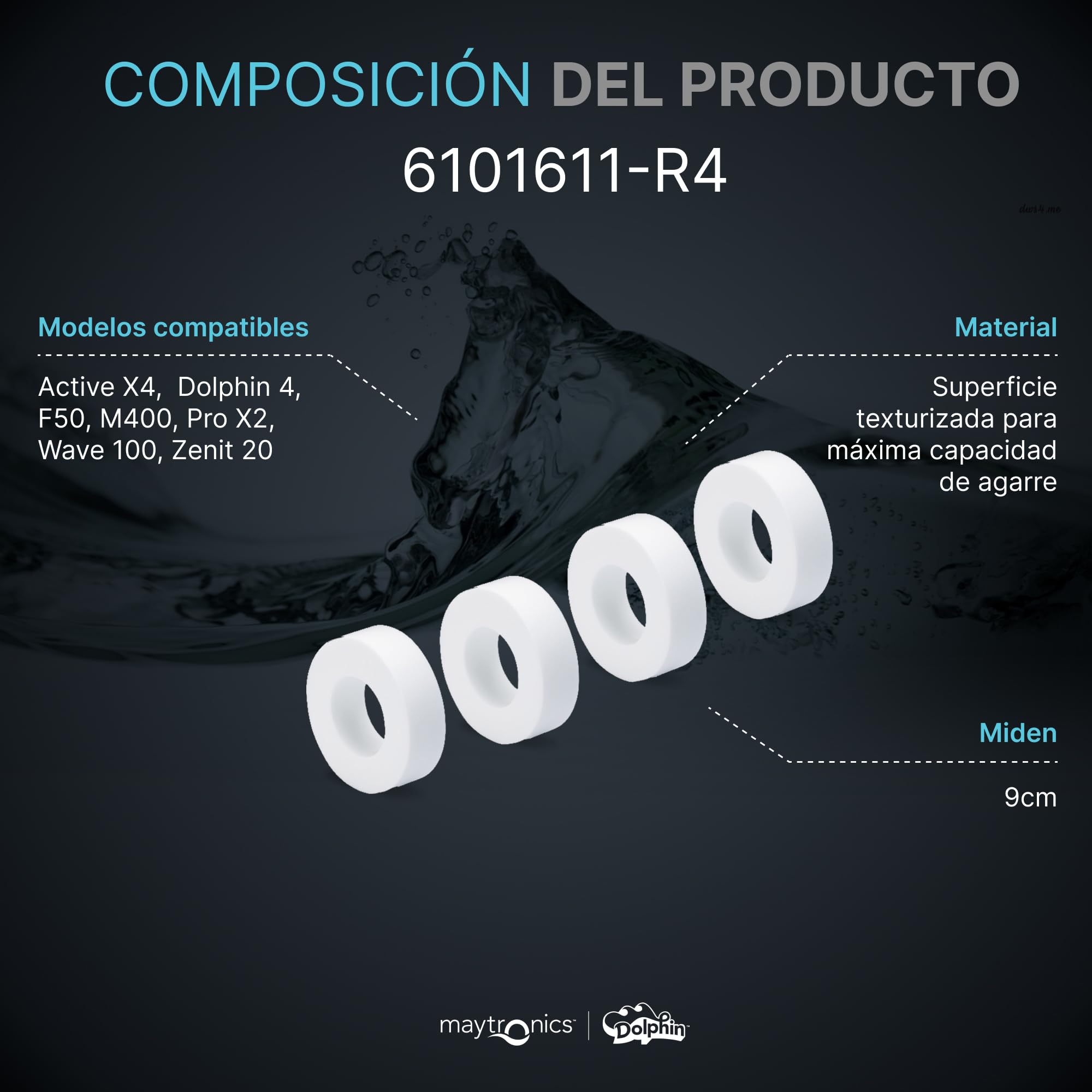 Dolphin Piezas de Recambio Originales - Anillos Espuma PVA (Pack de 4) - Ref. Maytronics: 6101611-R4