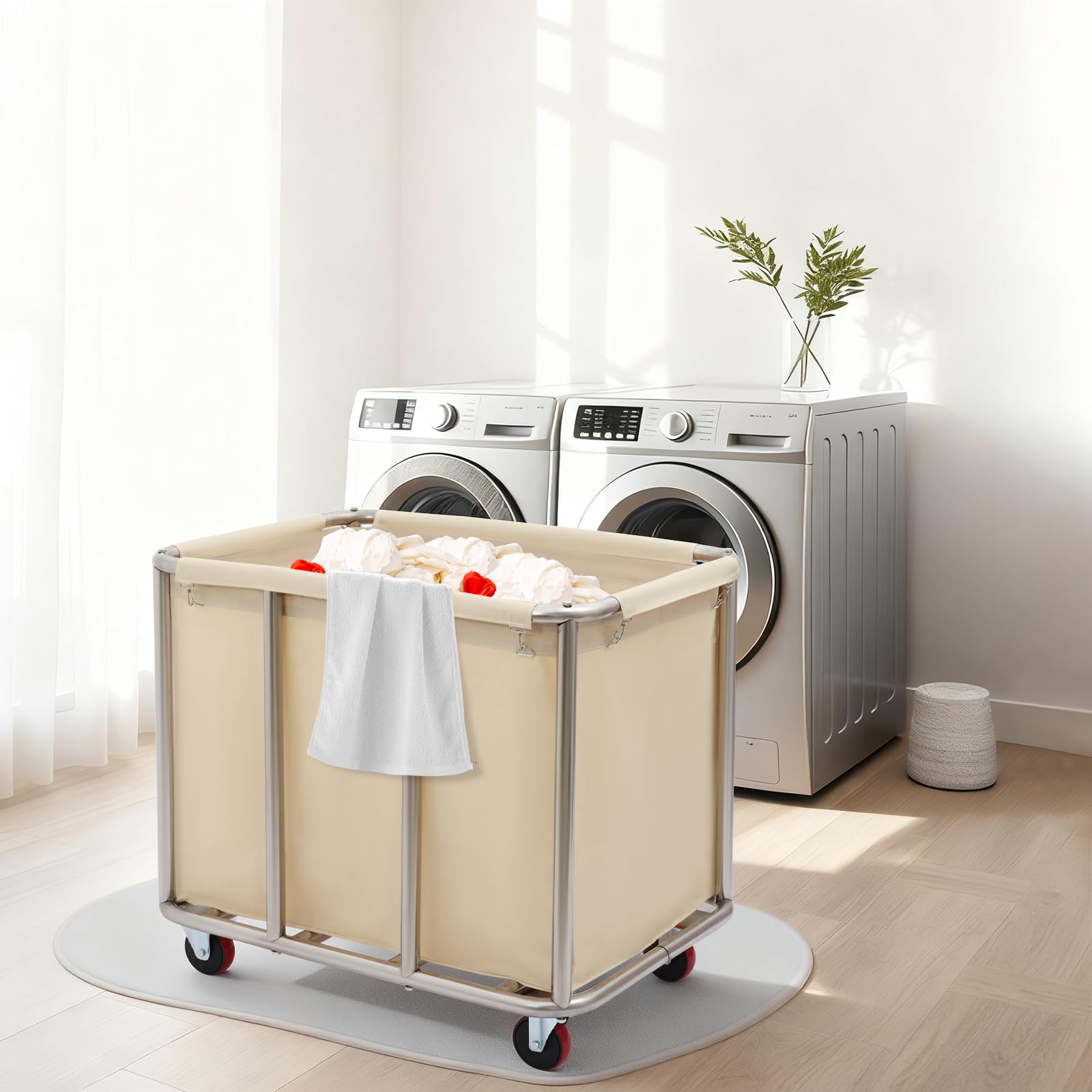 Portabiancheria grande con ruote, 90 x 65 x 80 cm, commerciale in acciaio inox, per la biancheria domestica, hotel, portata 60 kg