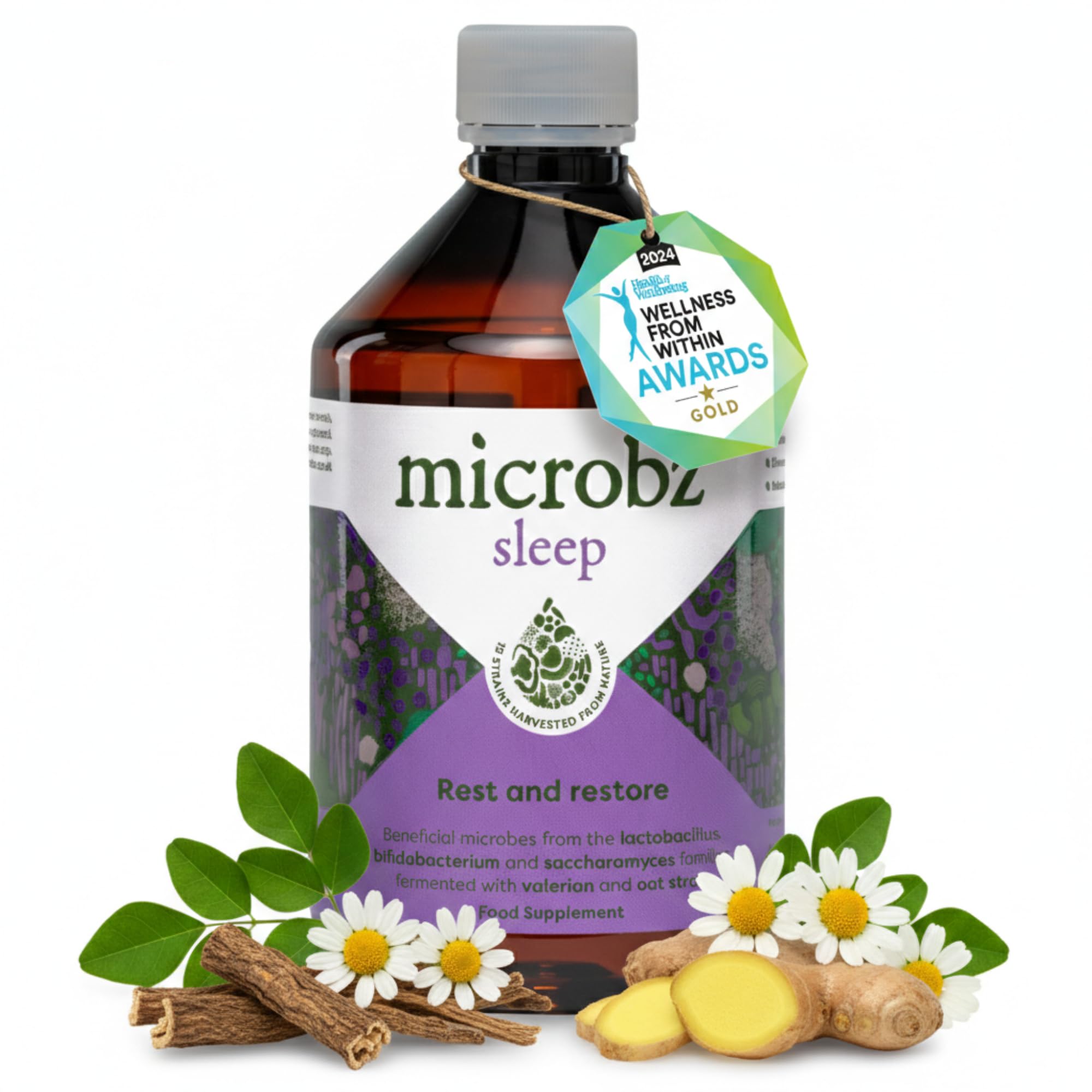 MICROBZ SLEEP Liquid Probiotics for Gut Health, Award-Winning Probiotic Supplement with 15 Strains & Fermented Herbs for Restful Sleep – Gluten Free Vegan Probiotic Drink for Women & Men – 31 Servings