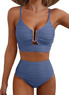 2 Piece Bestselling Bikini Set U-Wire Cutout Swimsuit High Waisted Textured 2025 Summer Beach Swim Bathing Suits