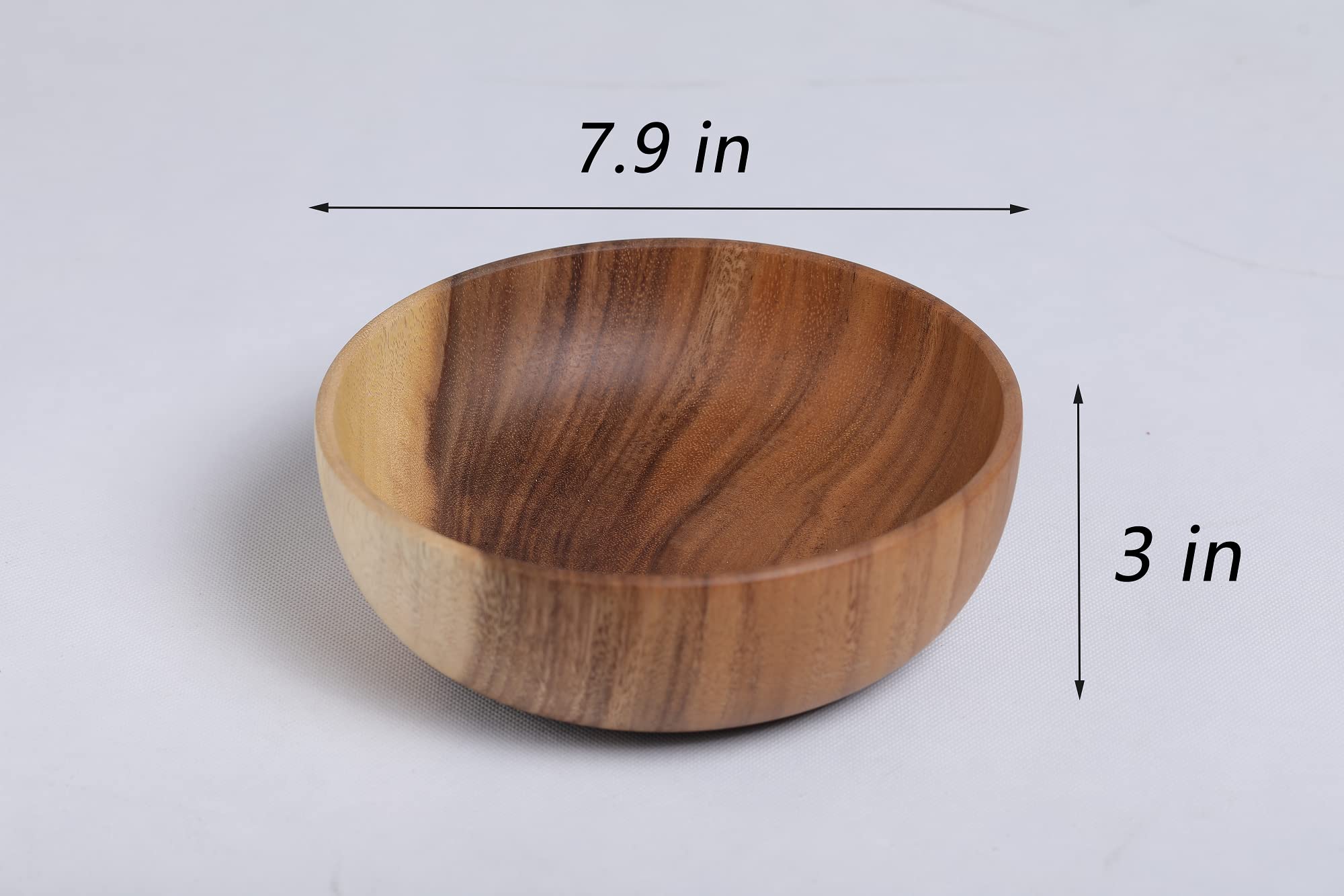 Hecho a mano a partir de ensaladas de madera maciza de acacia 7.1 o 7.9 pulgadas, juego de 2 cuencos individuales de madera grandes para frutas, ensaladas y decoración de fruteros para aperitivos