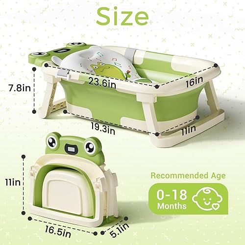 Miniatura 2 de Bañera para bebé, bañera plegable para recién nacidos de 0 a 24 meses con cojín suave y termómetro, bañera portátil de viaje para recién nacidos con