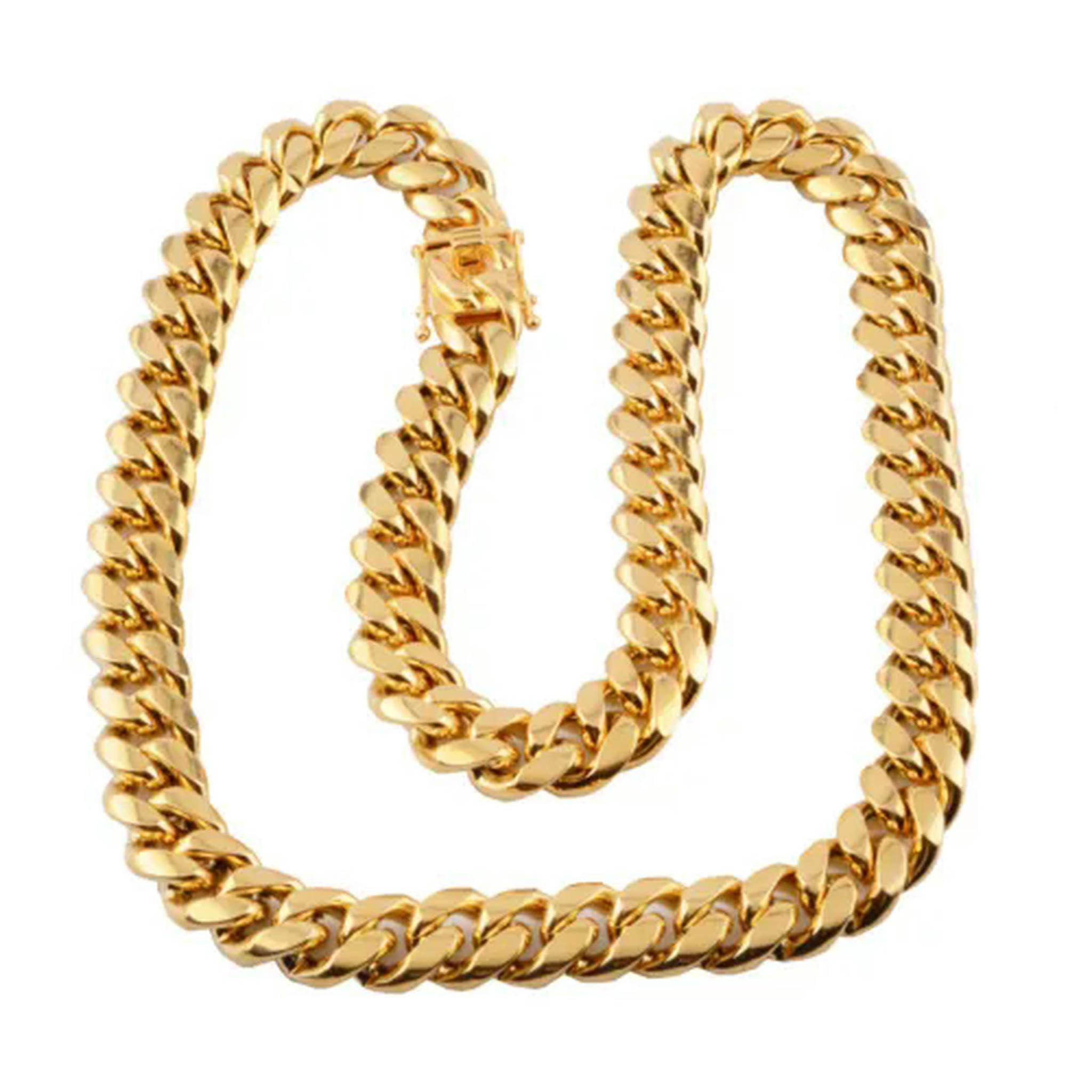 Pulsera de eslabones cubanos de Miami para Hombre, Cadena de Acero Inoxidable chapada en Oro de 18 Quilates