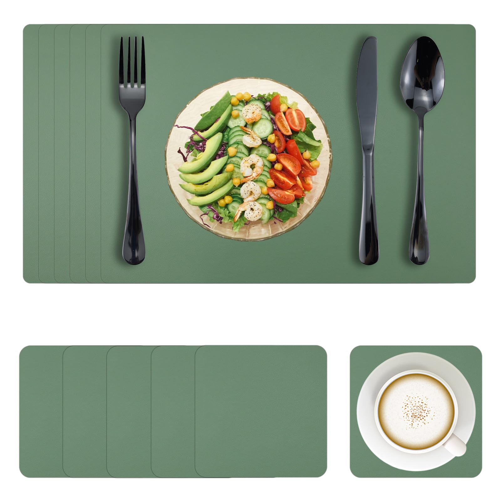 Bazasa Tischsets 6er Set Kunstleder Abwaschbar und Tischunte