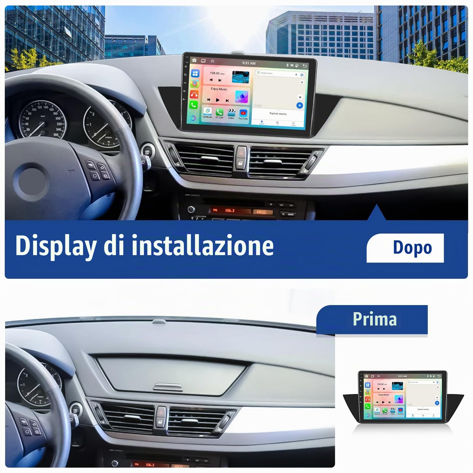 SIXWIN 8 Core 4+64G Android 15 Autoradio con CarPlay/Android Auto/DSP per BMW X1 E84(2009-2015), 9" HD Navigatore GPS WiFi Bluetooth 5.0 USB FM RDS Radio Mirror Link +32 band EQ