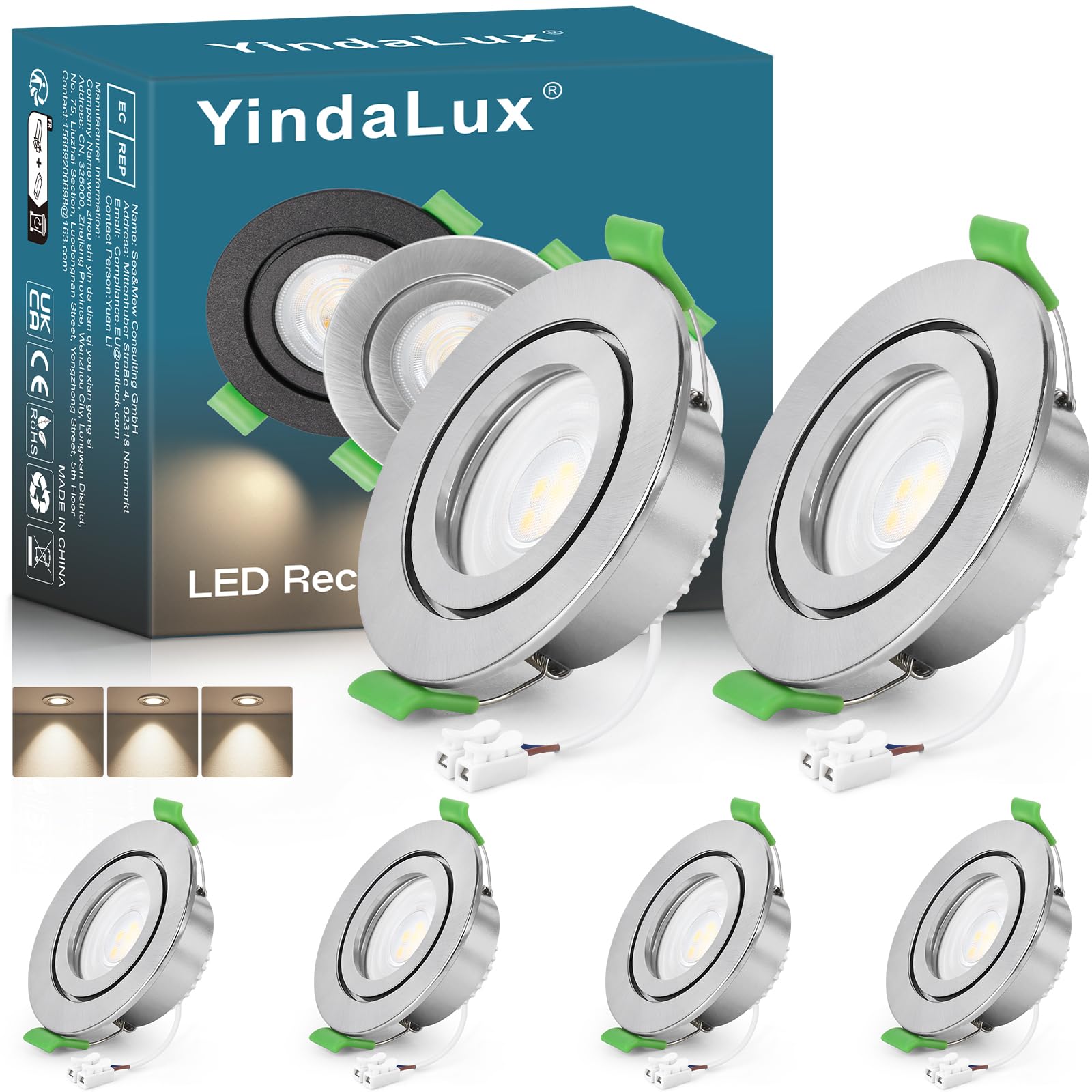 YindaLux LED Einbaustrahler Dimmbar Flach 5W 230V IP44 IP65 Einbauleuchten Deckenspots Einbauspots Recessed Lights